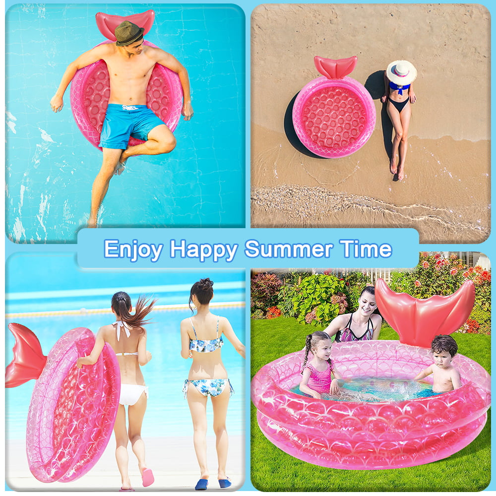 AXOMRFC Mermaid Inflatable Pool， Above the Ground Pool， Mermaid Swimming Pool for Kids， Toddlers， Babies， Round， Pink