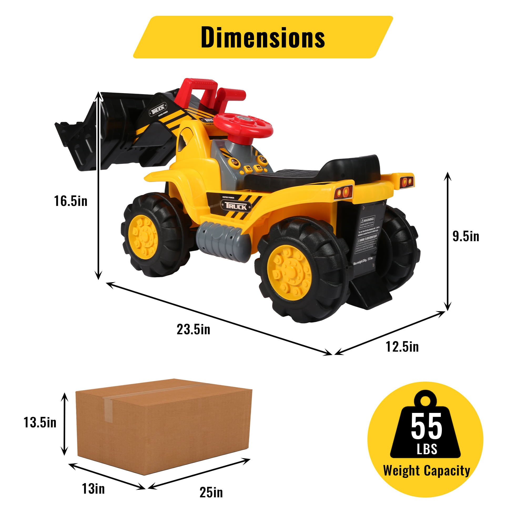 KARMAS PRODUCT Toddlers Ride-on Bulldozer Toy with Simulated Sounds - Kids Boys Construction Truck Vehicle with Bucket， Steering Wheel， Helmet， Rocks