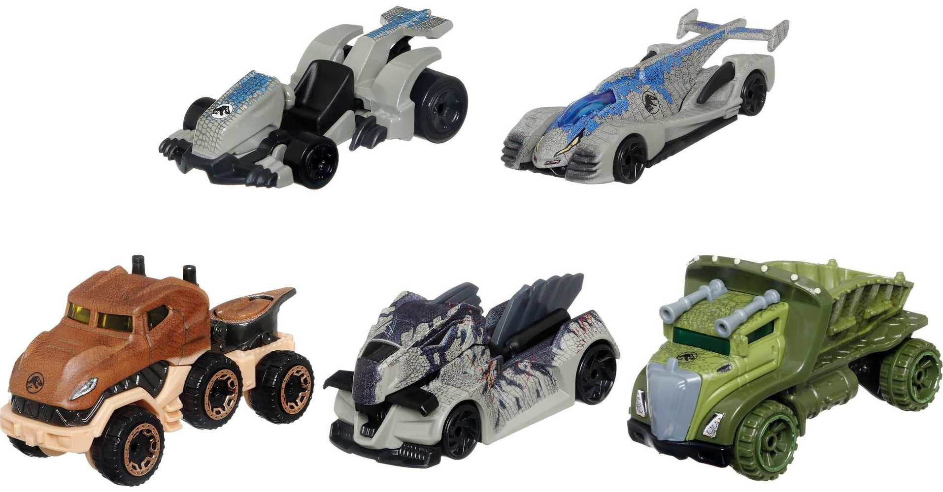 Hot Wheels Jurassic World Dominion Set of 5 Toy Character Cars or Trucks， Collectible Vehicles