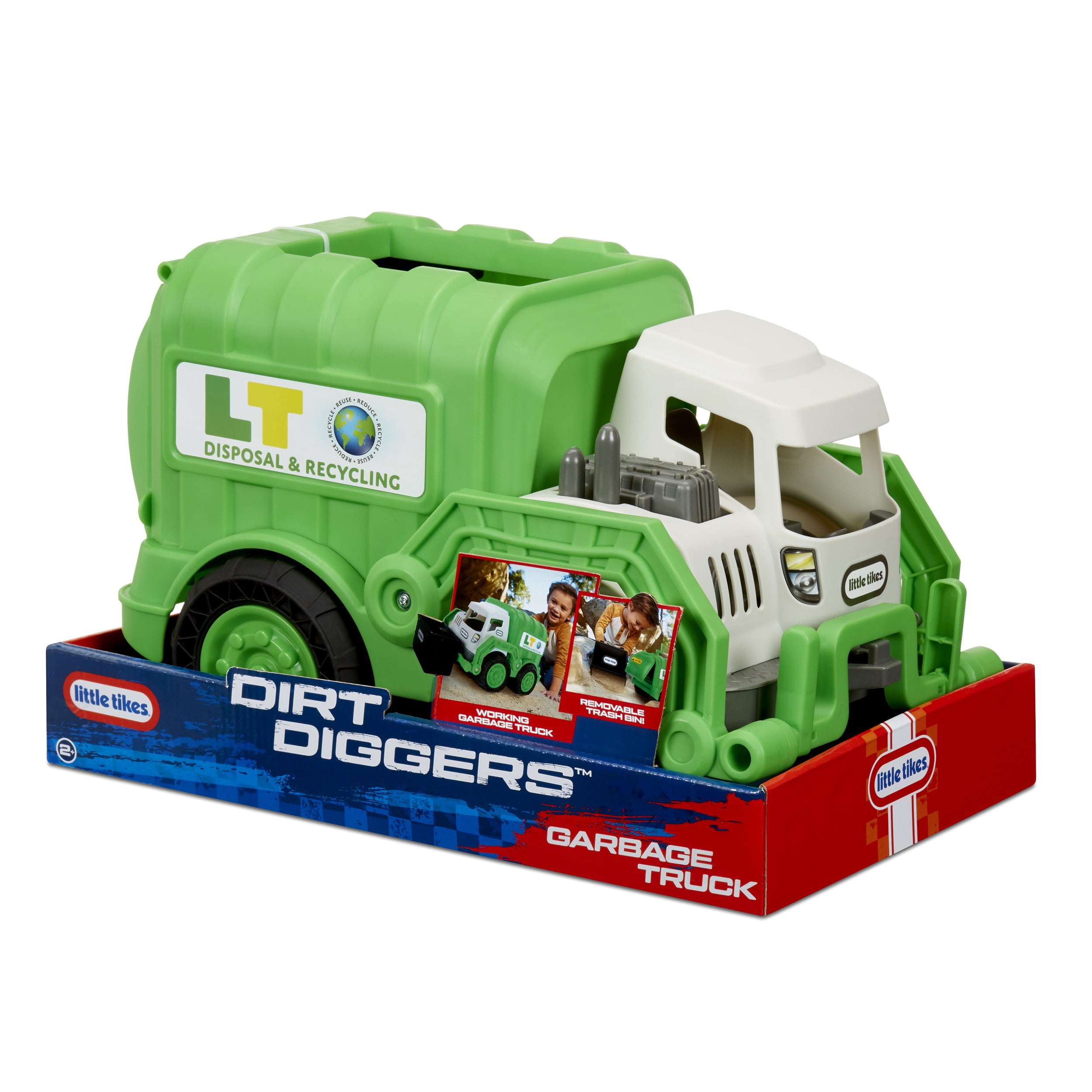 Little Tikes Dirt Diggers Garbage Truck， Play Vehicle with Removable Bin， Indoor and Outdoor Pretend Play， Green - Toy For Kids and Toddlers， Boys and Girls Ages 2 3 4+ Year Old