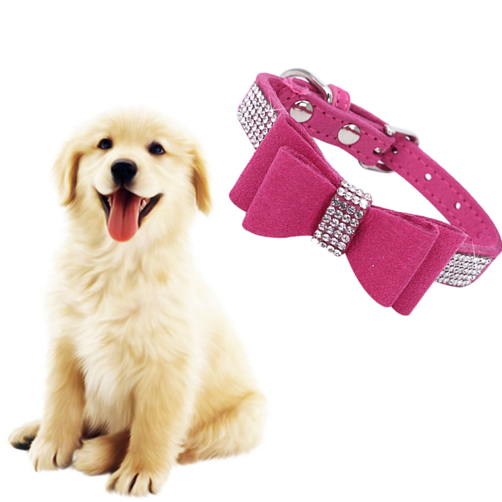 Bling Crystal Cat Collar Metal Adjustable Puppy Bow Tie Rhinestone Soft Collars Pet Supplies for Small Medium Dogs