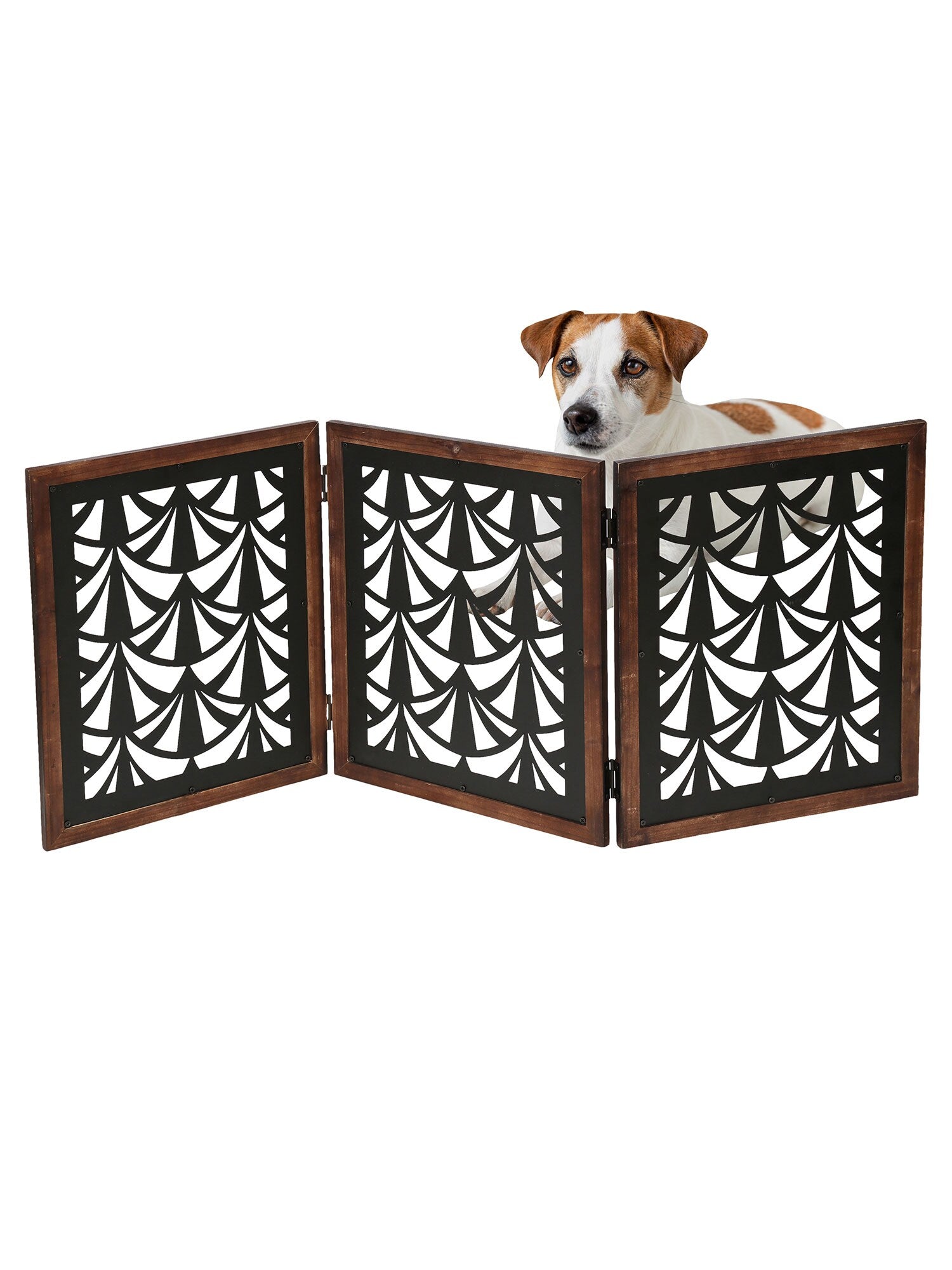 Free Standing Pet Gate - Wood with Metal Fans 3-Panel Dog Fence