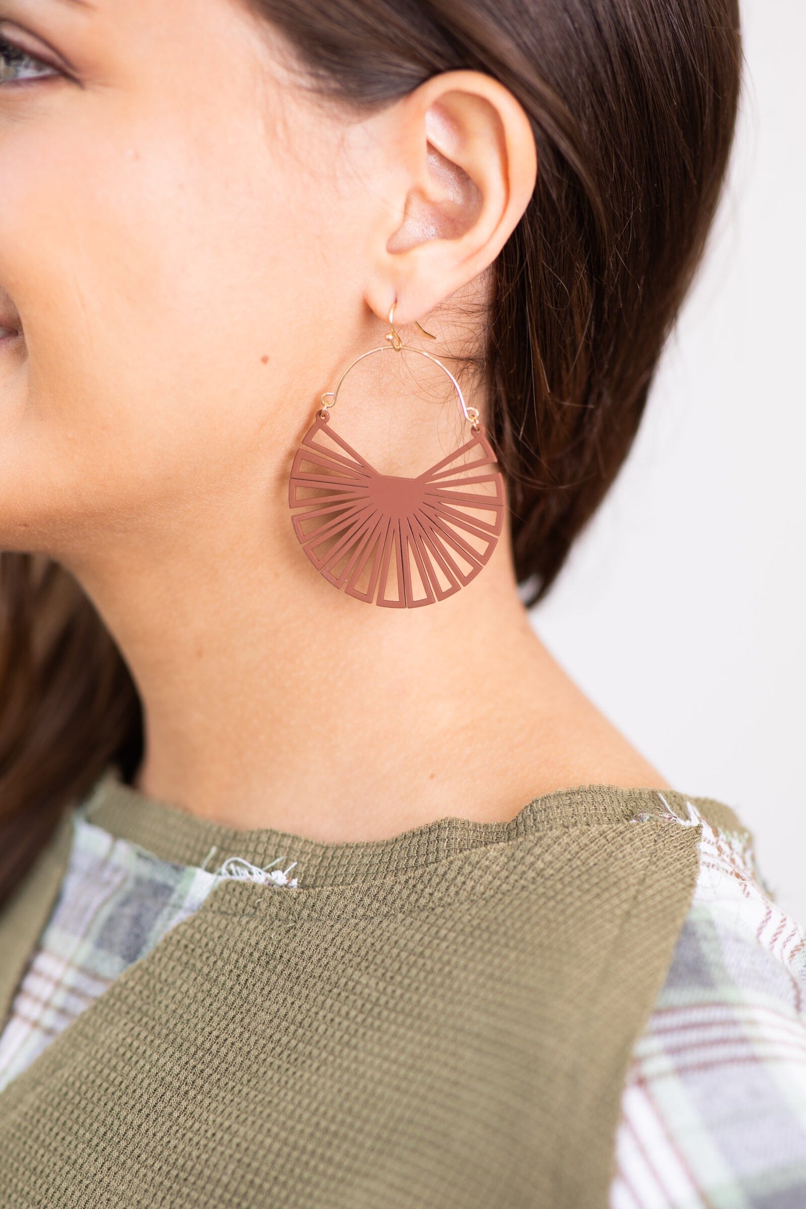 Matte Brown Fan Shaped Earrings