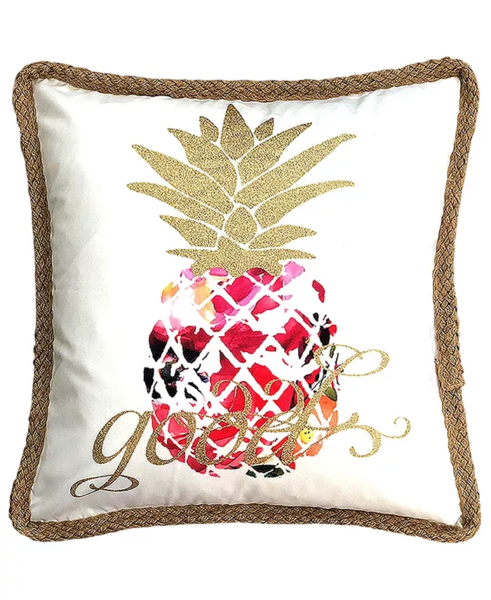 Mod Lifestyles Tropical Collection Hawaiian Printed Pineapple Jute Trim Pillow， 20
