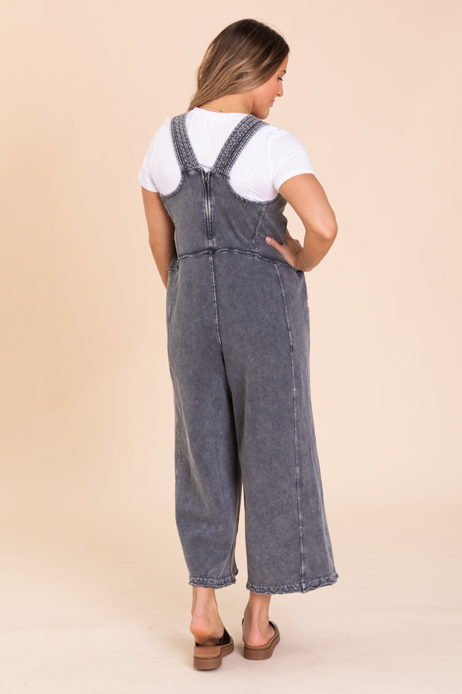 Charcoal Washed Soft Terry Knit Jumpsuit