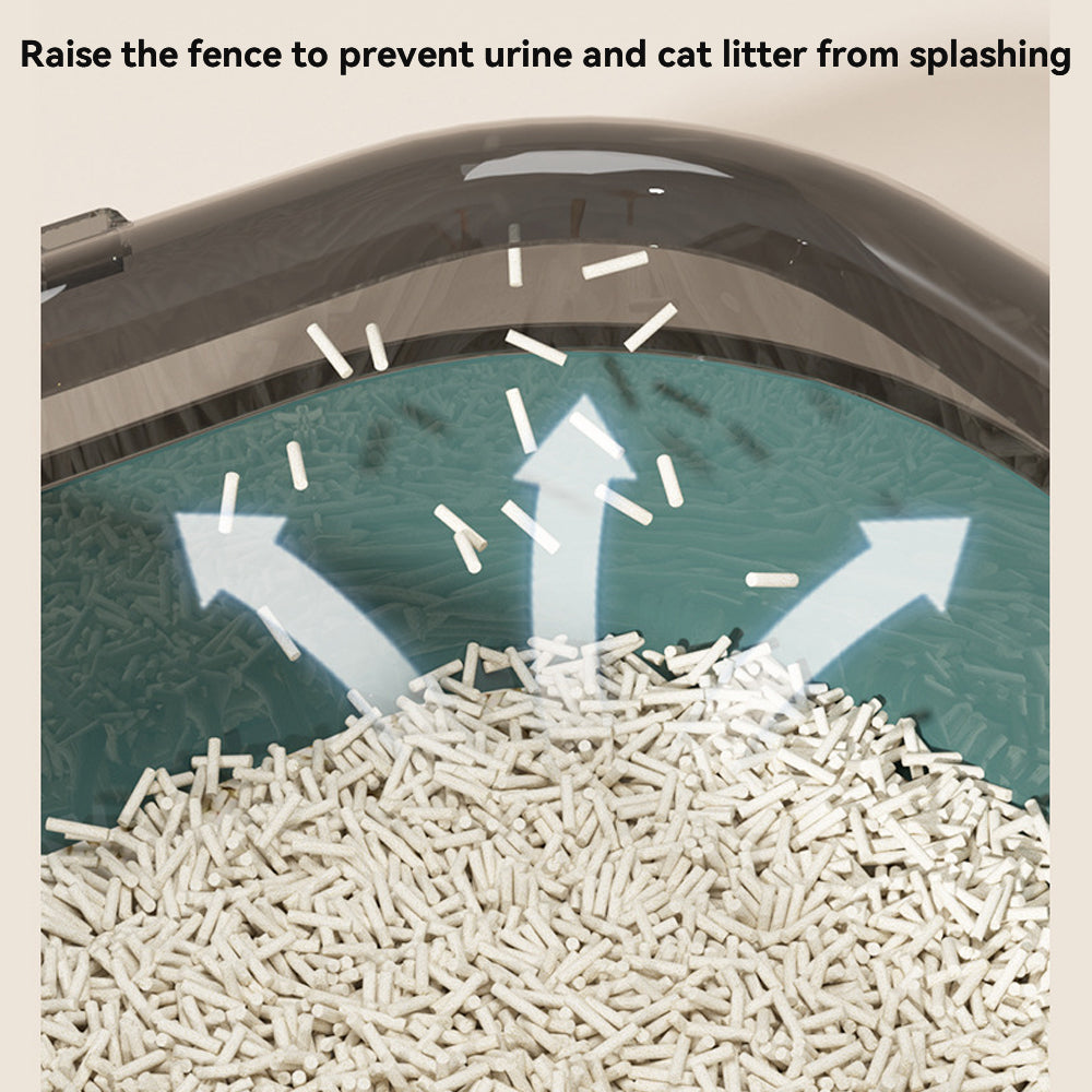 Open Top Cat Litter Box with Shield and Scoop Splash Proof Large Cat Litter Boxe（Green）