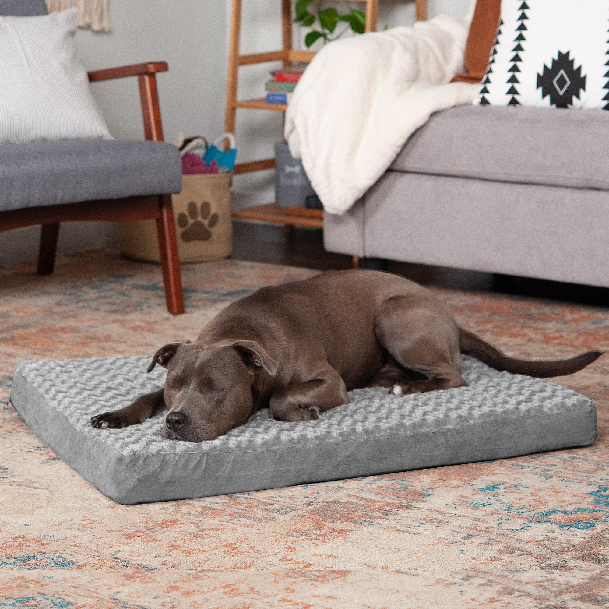 FurHaven Pet Dog Bed | Deluxe Full Support Orthopedic Ultra Plush Mattress Pet Bed for Dogs and Cats， Gray， Large