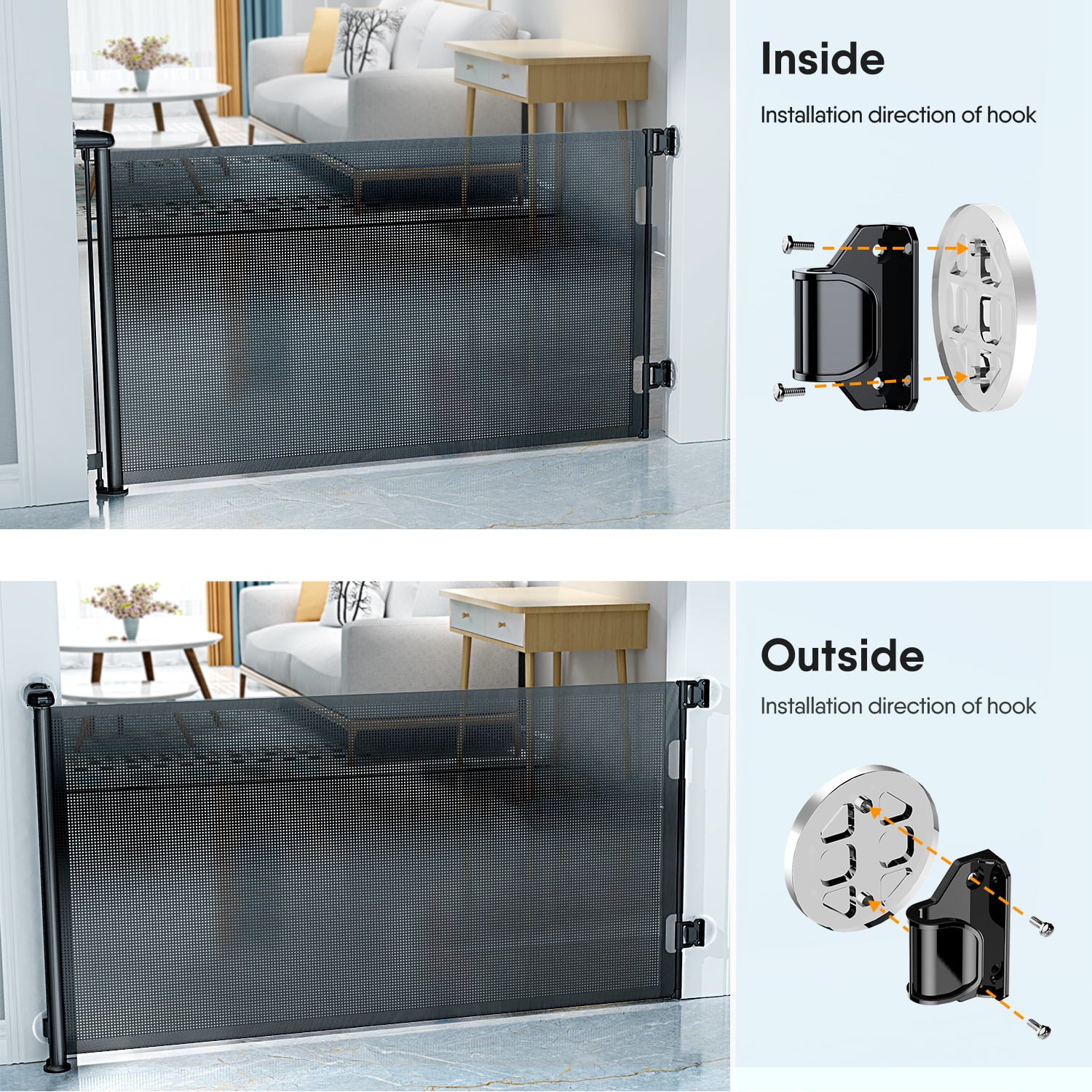 BabyBond Retractable Baby Gates for Doorway， Punch-Free Install Extra Wide 71” X 33” Tall for Kids/Child or Pets Indoor and Outdoor Dog Gates for Doorways， Stairs， Hallways， Black