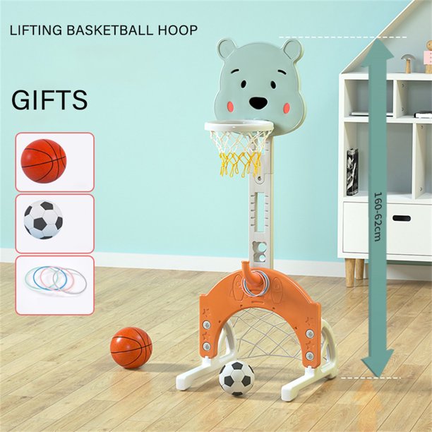 MIHOLL Kids Basketball Hoop， Toddler Sports Activity Center with Adjustable Height， Basketball Soccer Golf Game Set， Indoor Outdoor Basketball Hoop Set Best Gift for Baby