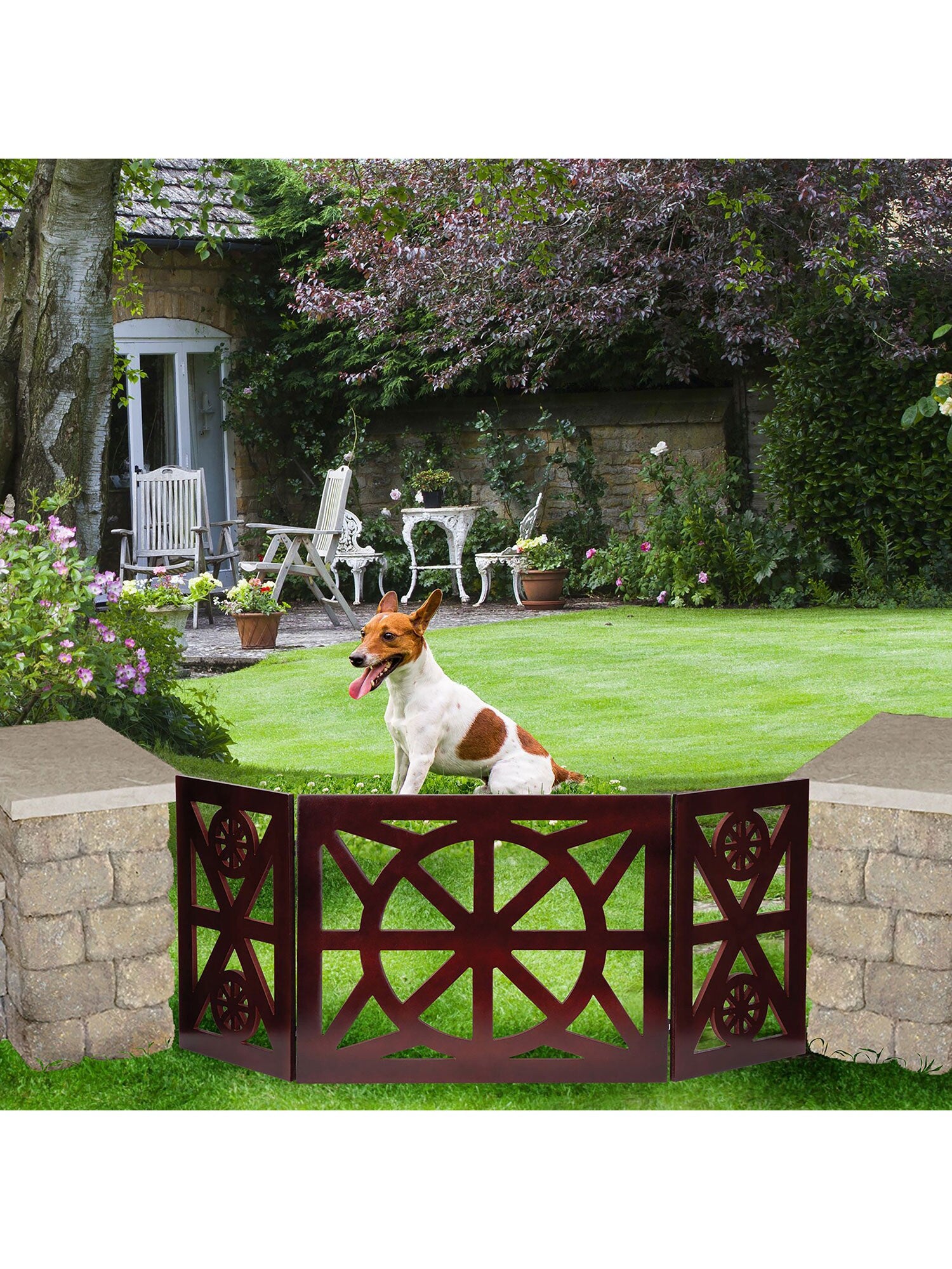 Etna 3 Panel Pet Gate - Trifold Wagon Wheel Dog Gate for Stairs - 48