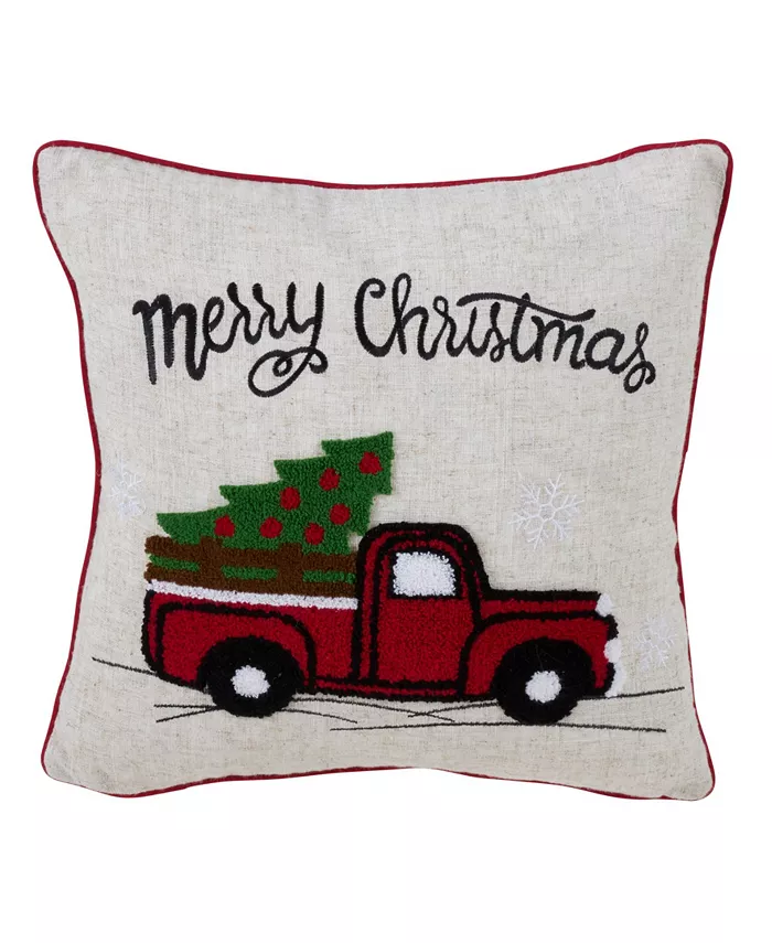 Saro Lifestyle Retro Christmas Red Truck Decorative Pillow， 16