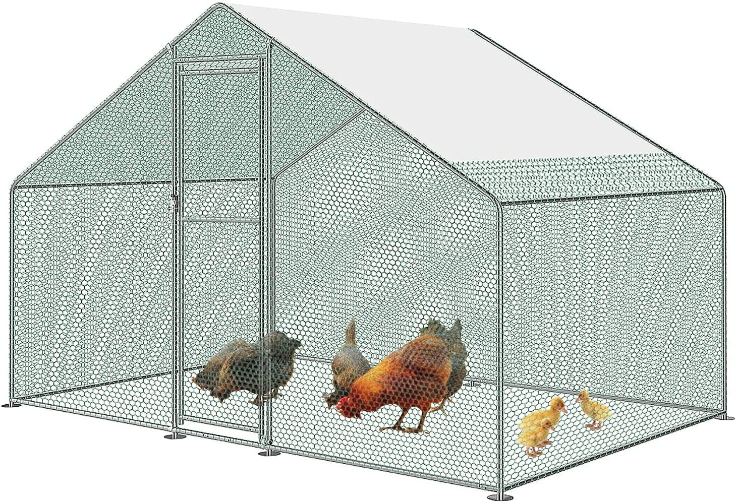 HENGMEI Large Metal Chicken Run Coop Chicken House 3x2x2m with PE Roof for Poultry， Rabbits， Rabbits， Chickens