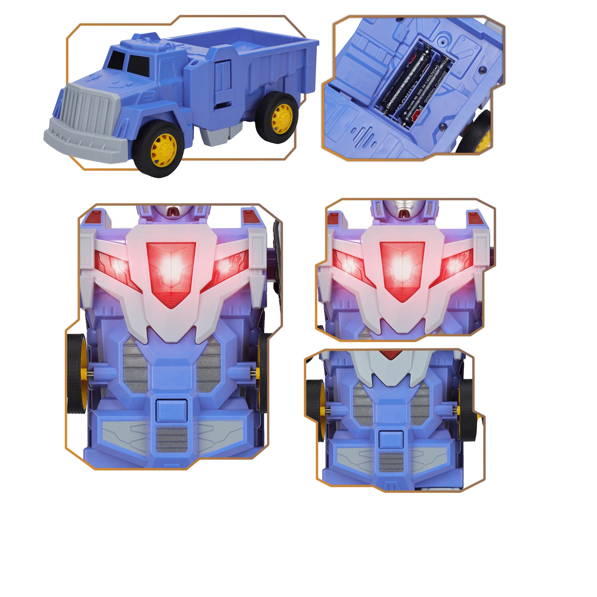LELINTA Truck Transforming Robot Toy Cars Gift for Kids， 5-in-1 Construction Vehicles Transformer into Robot Action Figures， Assemble into Giant Pull-Back Truck with Sound and light