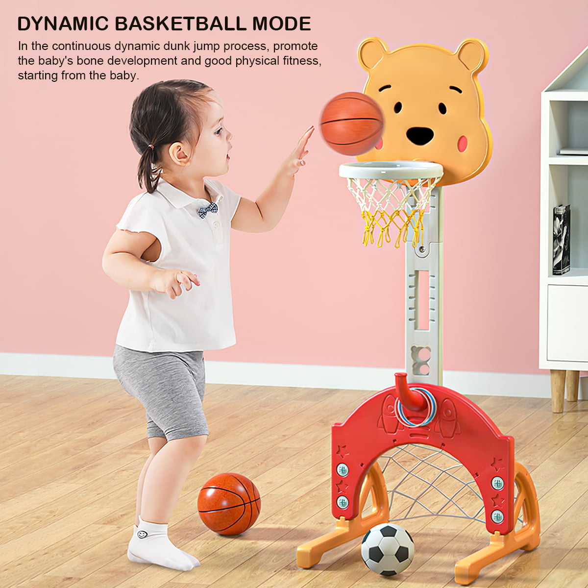 Toddler Basketball Hoop， CASEMIOL Adjustable Height Kids Basketball Hoop with Soccer Goal Ring Toss Golf Game Set， Basketball Hoop for Kids Indoor Outdoor Sports
