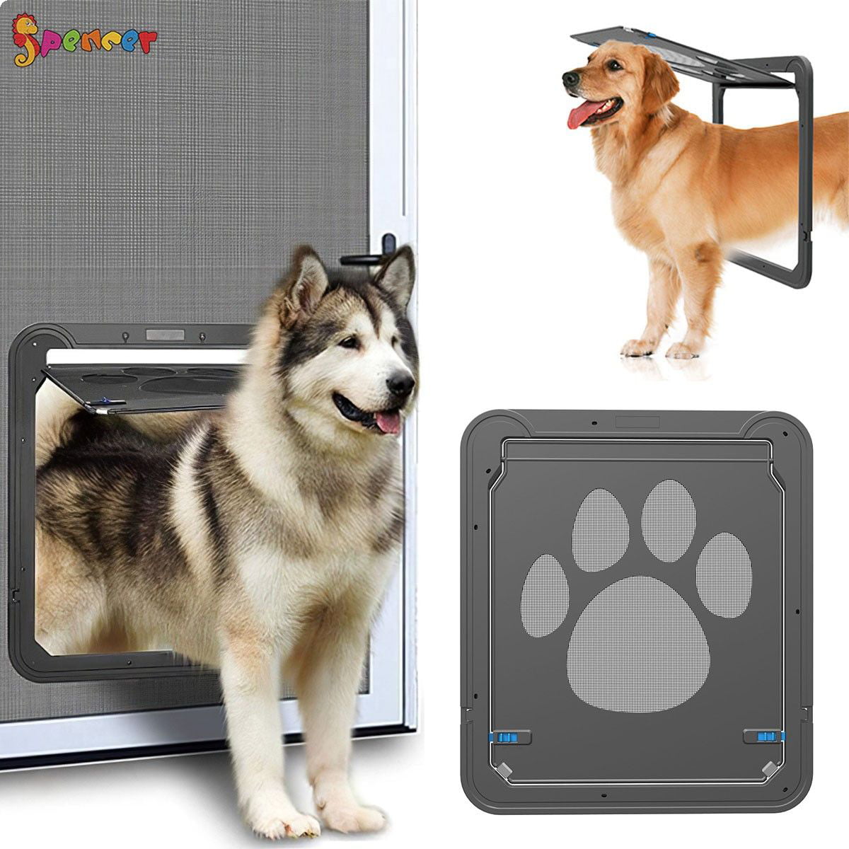 Spencer Pet Screen Door Sliding Dogs Door Window Screen Magnetic Flap Automatic Lockable Door Gate for Medium Large Dogs and Cats ( Inner Size: 12