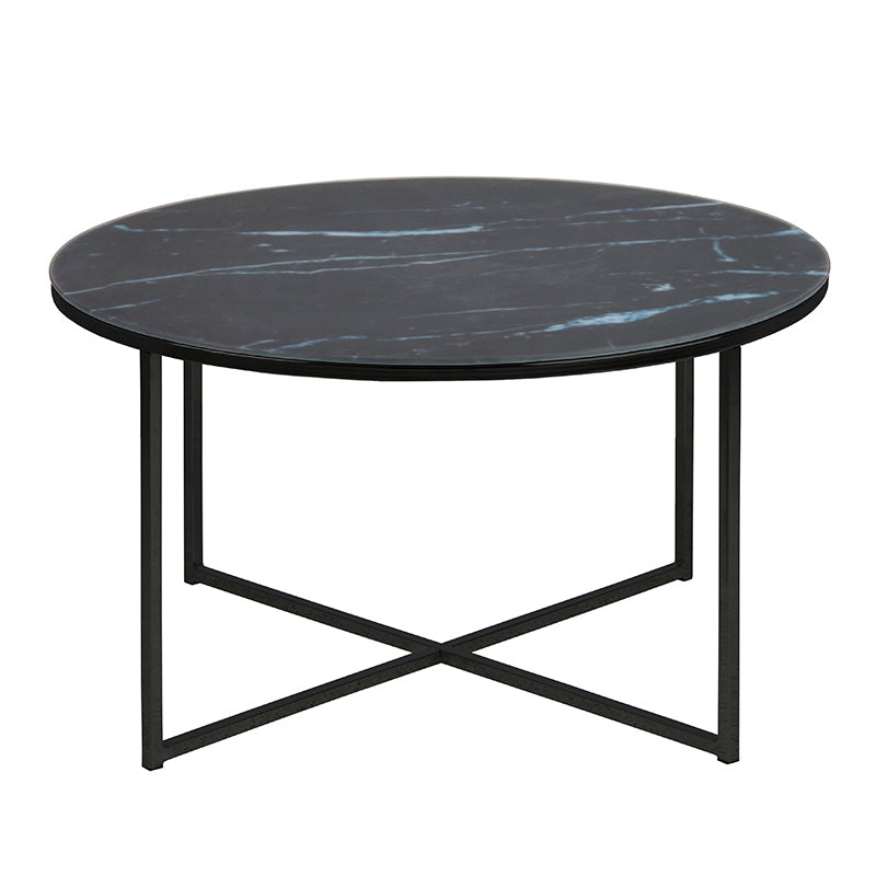 KOLINA Marble Glass Round Coffee Table 80cm - Black
