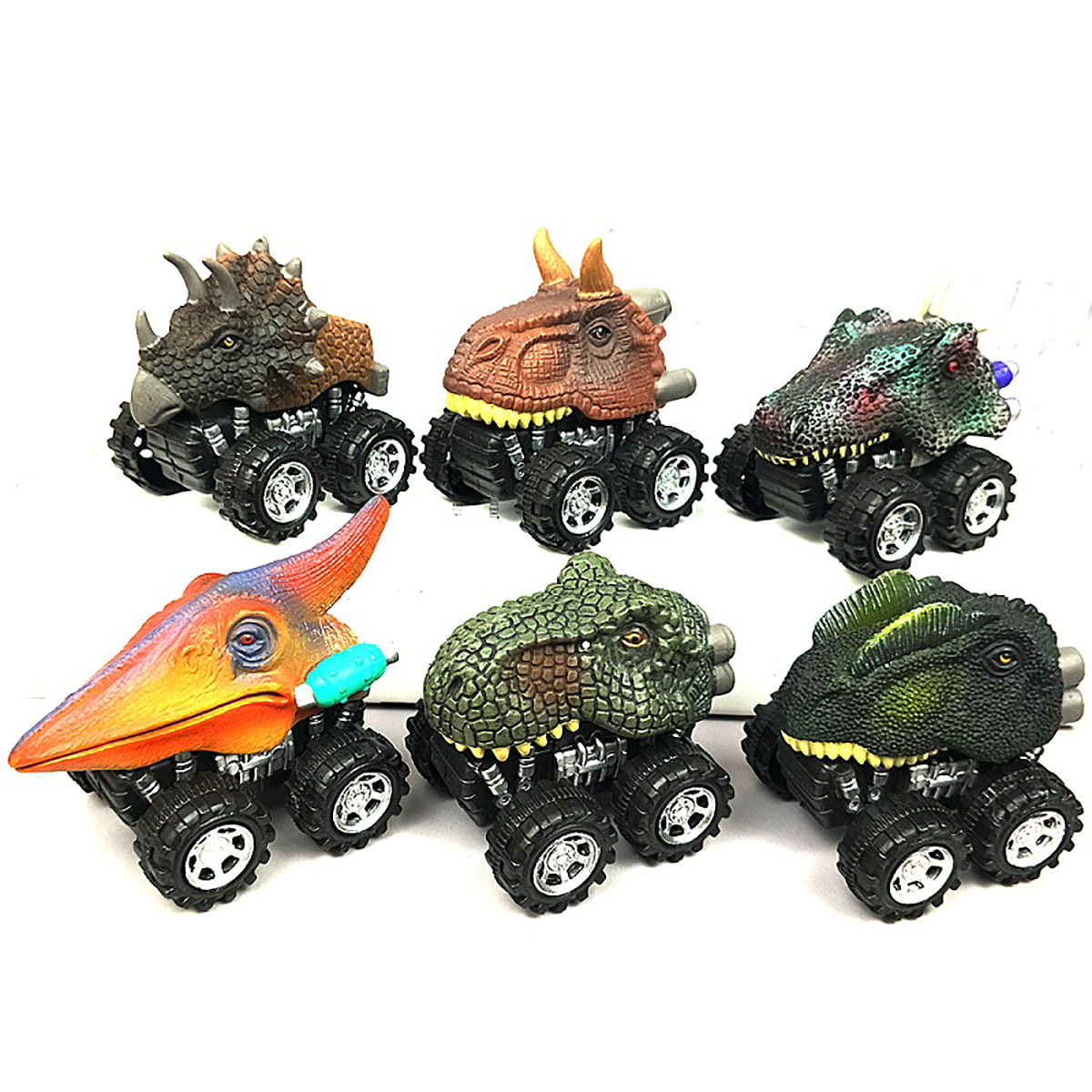 Cooltop 6 Pull Back Cars for Kid 3-12 Years Old， 6 Dinosaur Vehicles Kid-Handled Car， Child