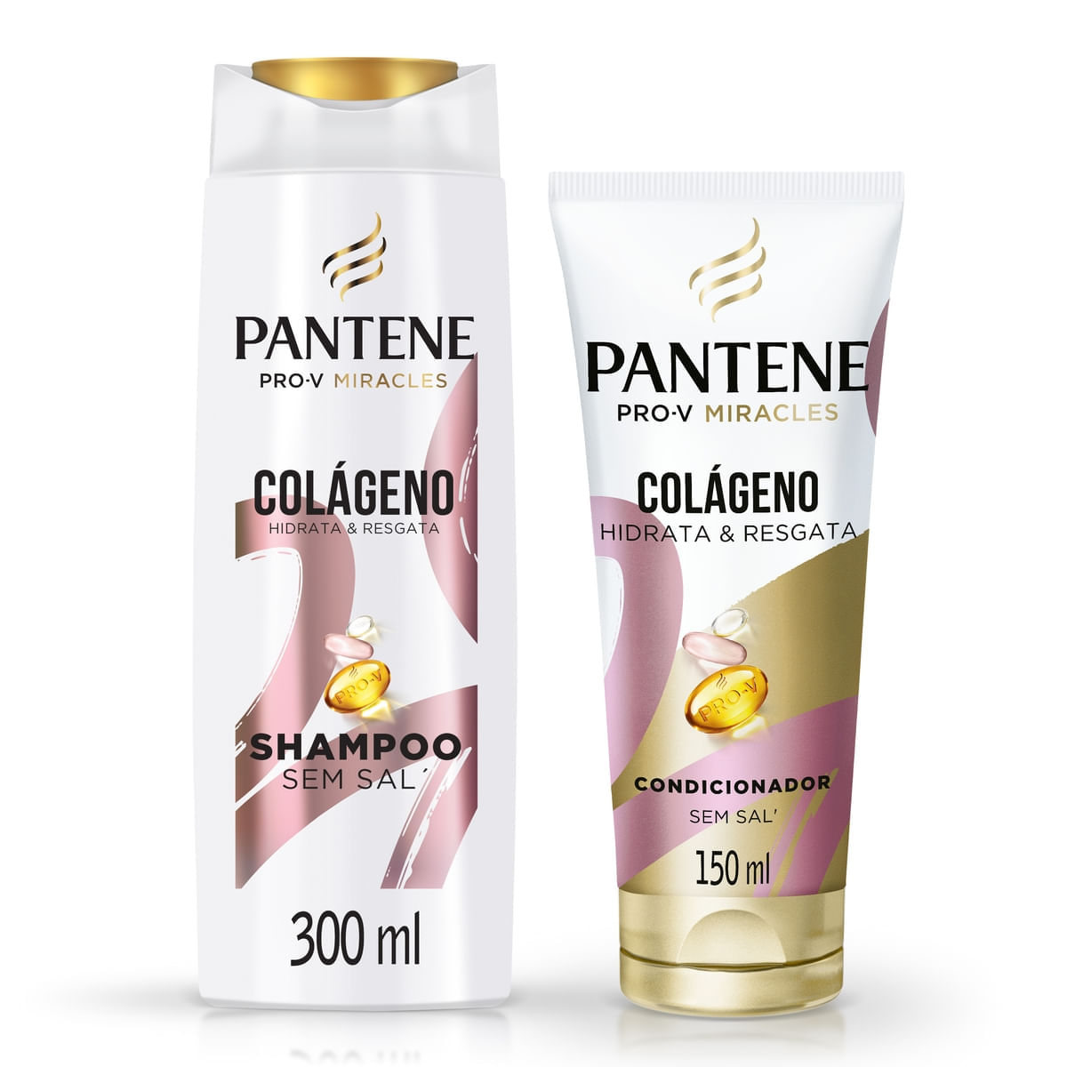 Kit Shampoo 300ml + Condicionador 150ml Pantene Pro-V Miracles Colageno Hidrata e Resgata