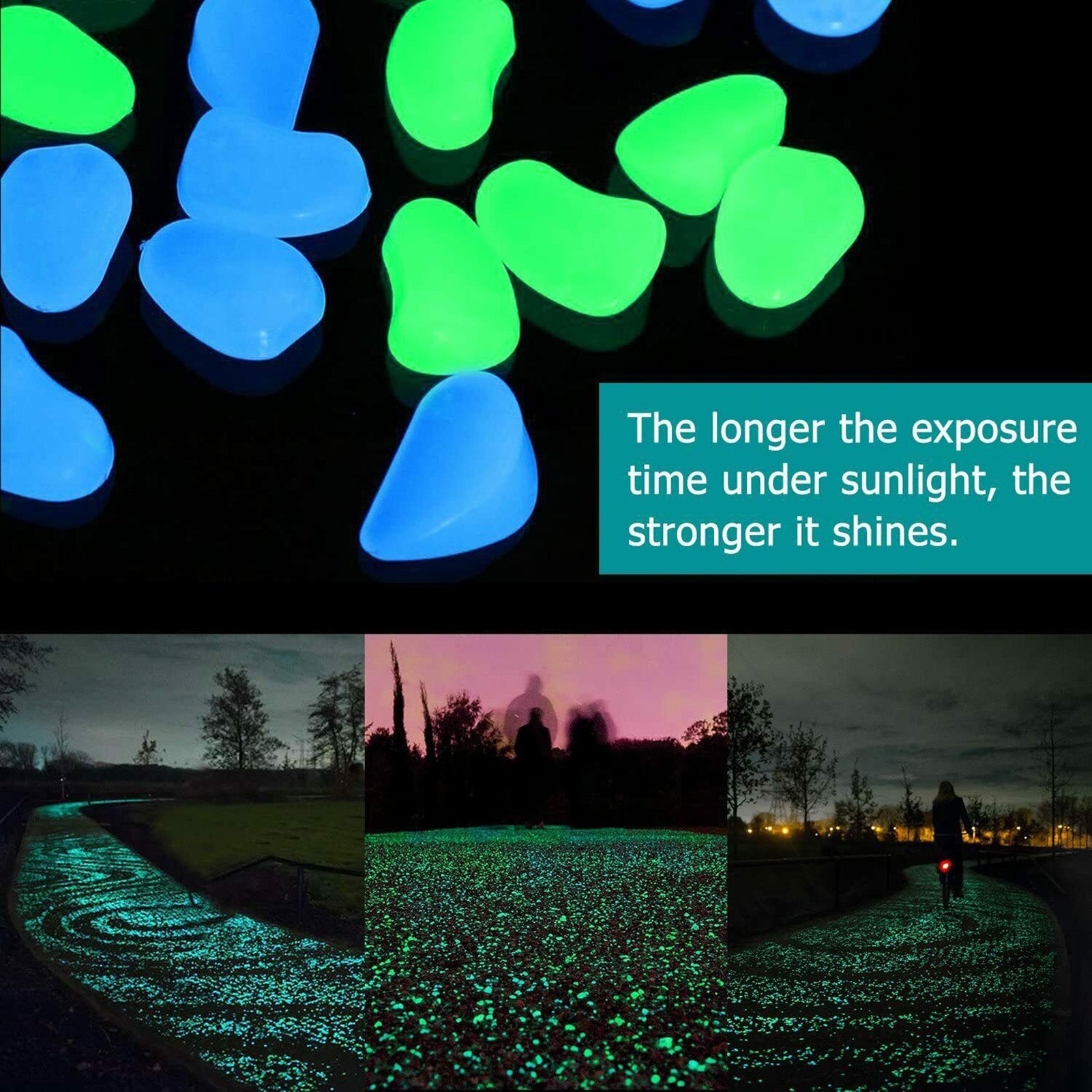 Dodocool 300pcs Glowing rocks Glow in The Dark Pebbles DIY Decorative Luminous Stones for Yards Lawns Walkways Garden Driveway Plants and Aquarium