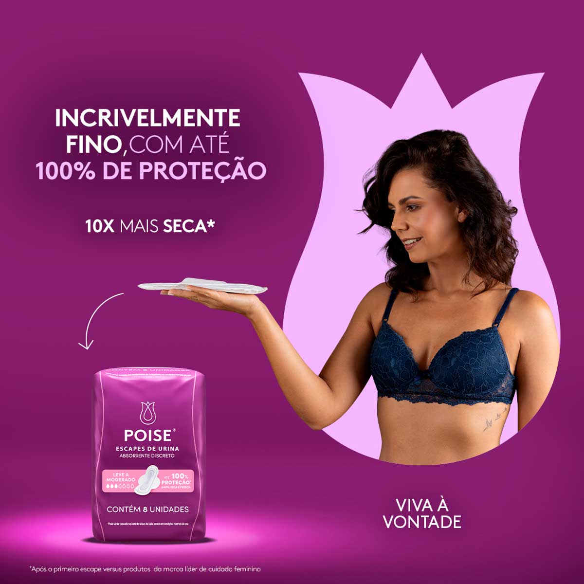 Absorvente com Abas para Escapes de Urina Poise Discreto 8 Unidades