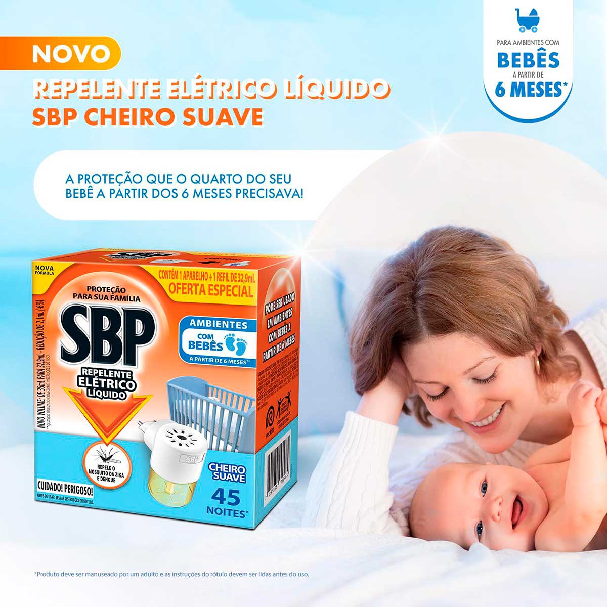 Repelente Eletrico Liquido SBP 45 Noites Cheiro Suave Novo Aparelho + Refil