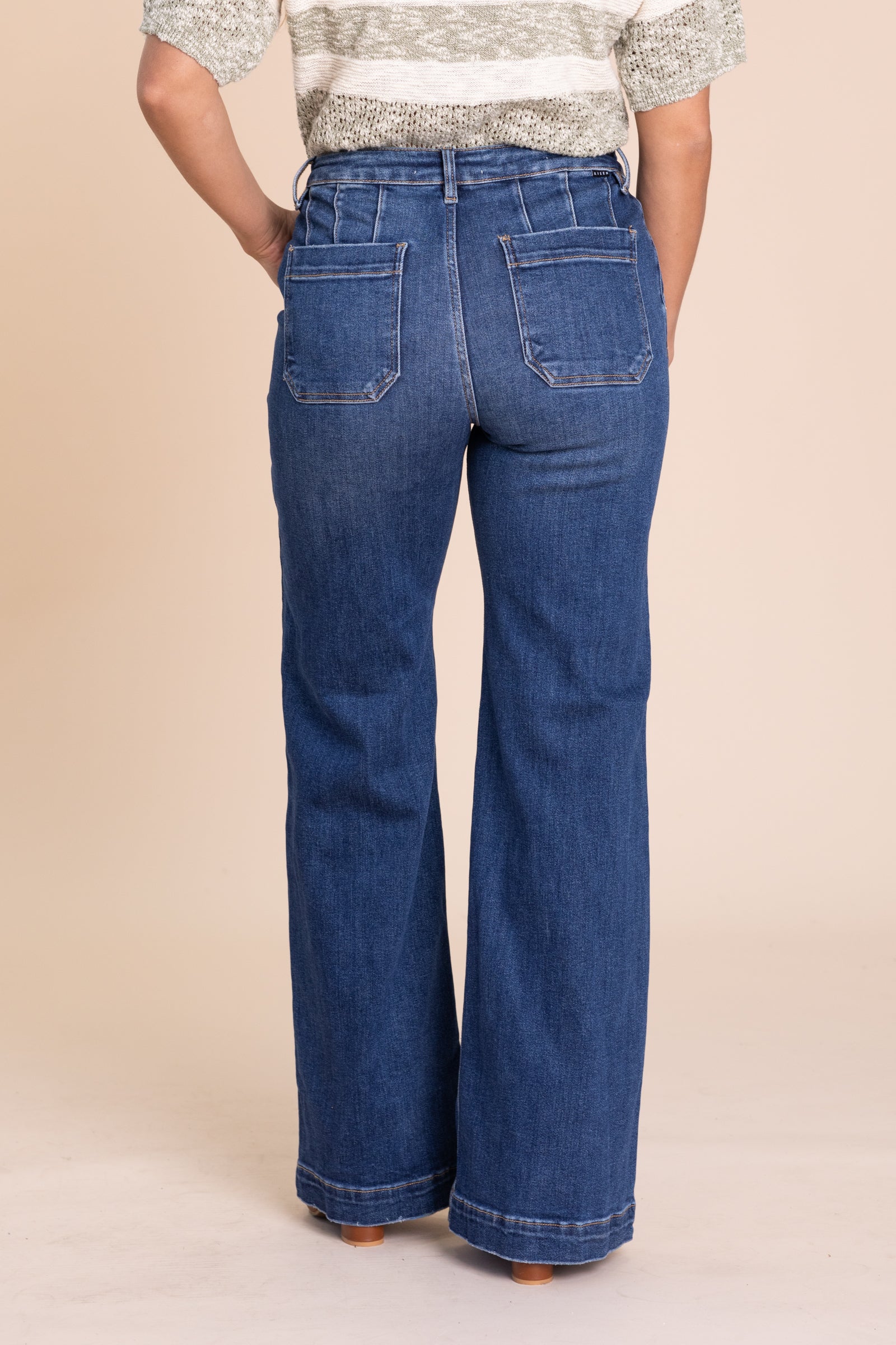 Risen Dark Wide Leg Slanted Pocket Jeans