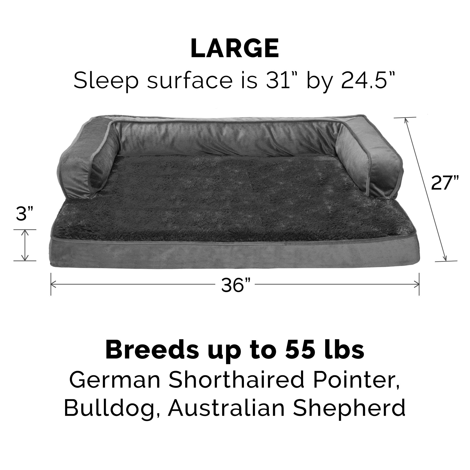 FurHaven Pet Products | Cooling Gel Memory Foam Orthopedic Plush and Velvet Comfy Couch Sofa-Style Pet Bed for Dogs and Cats， Dark Gray， Large