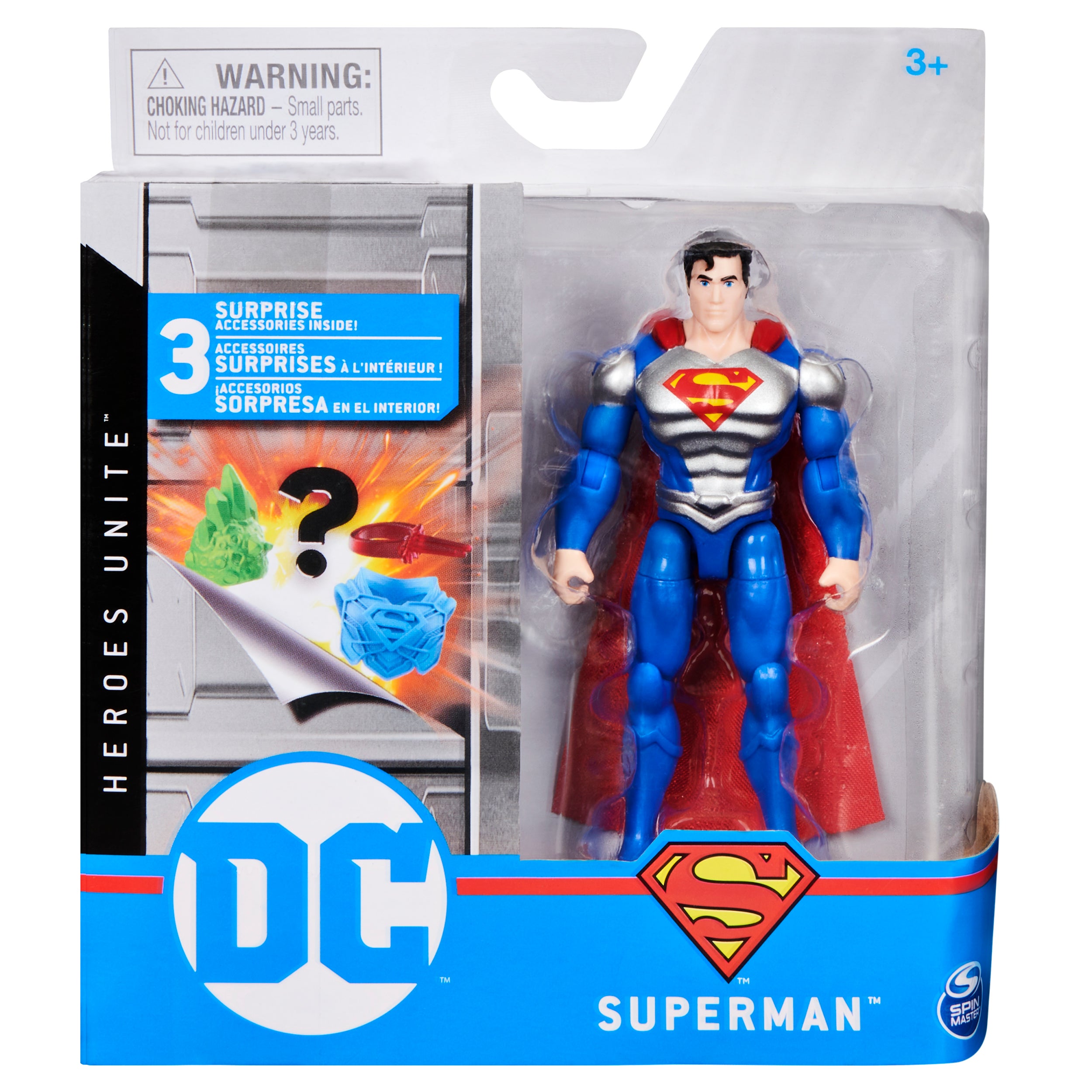 DC Comics 4-inch SUPERMAN Action Figure with 3 Mystery Accessories， Adventure 3