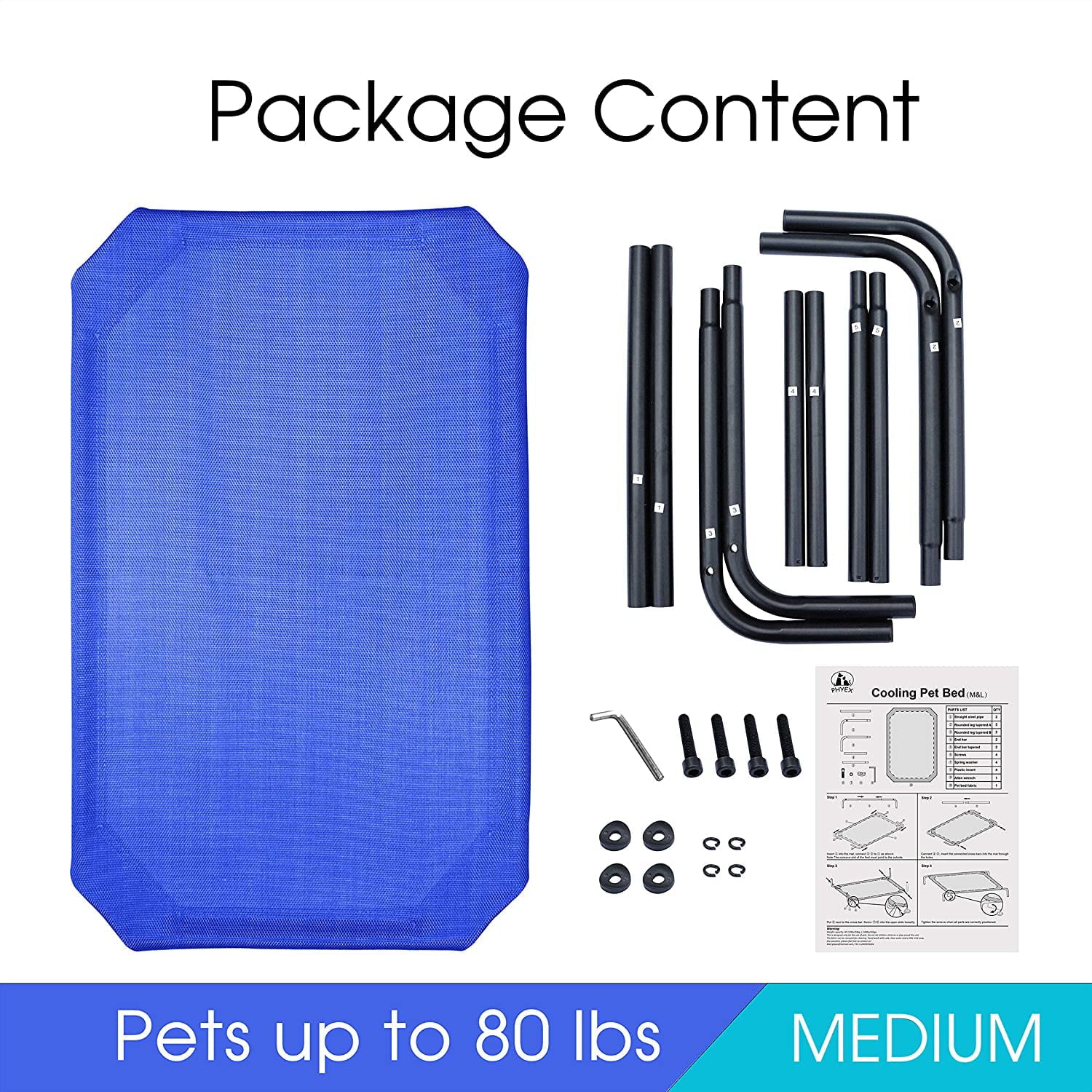 PHYEX Elevated Dog Bed， Raised Cooling Pet Cat Bed， 43.5