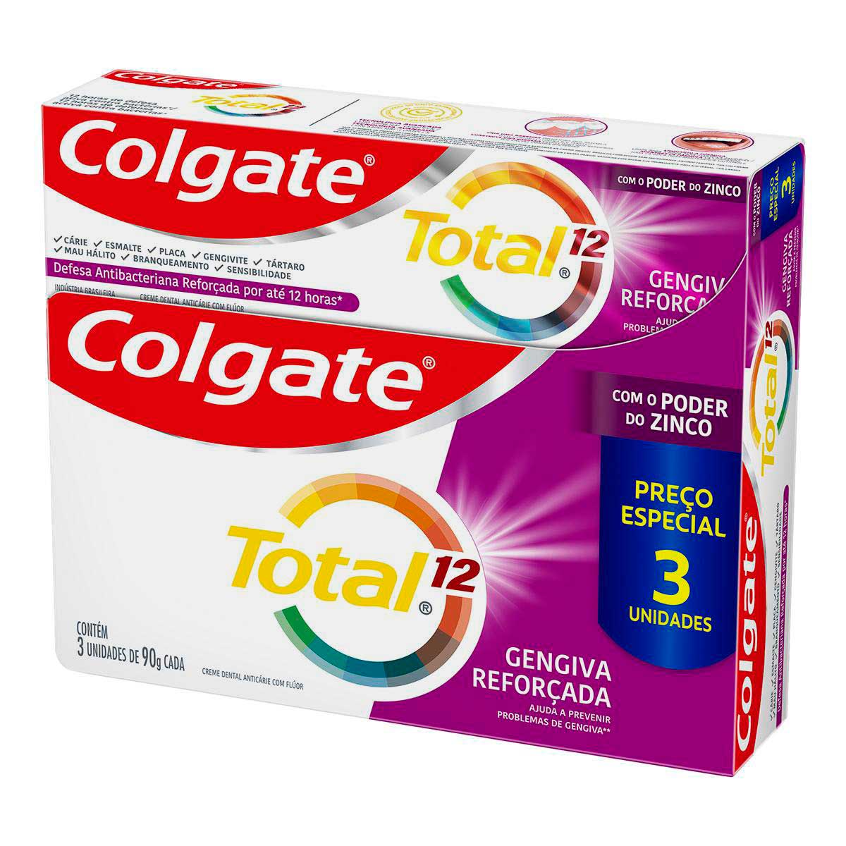 Creme Dental Colgate Total 12 Gengiva Reforcada 3 Unidades 90g Preco Especial
