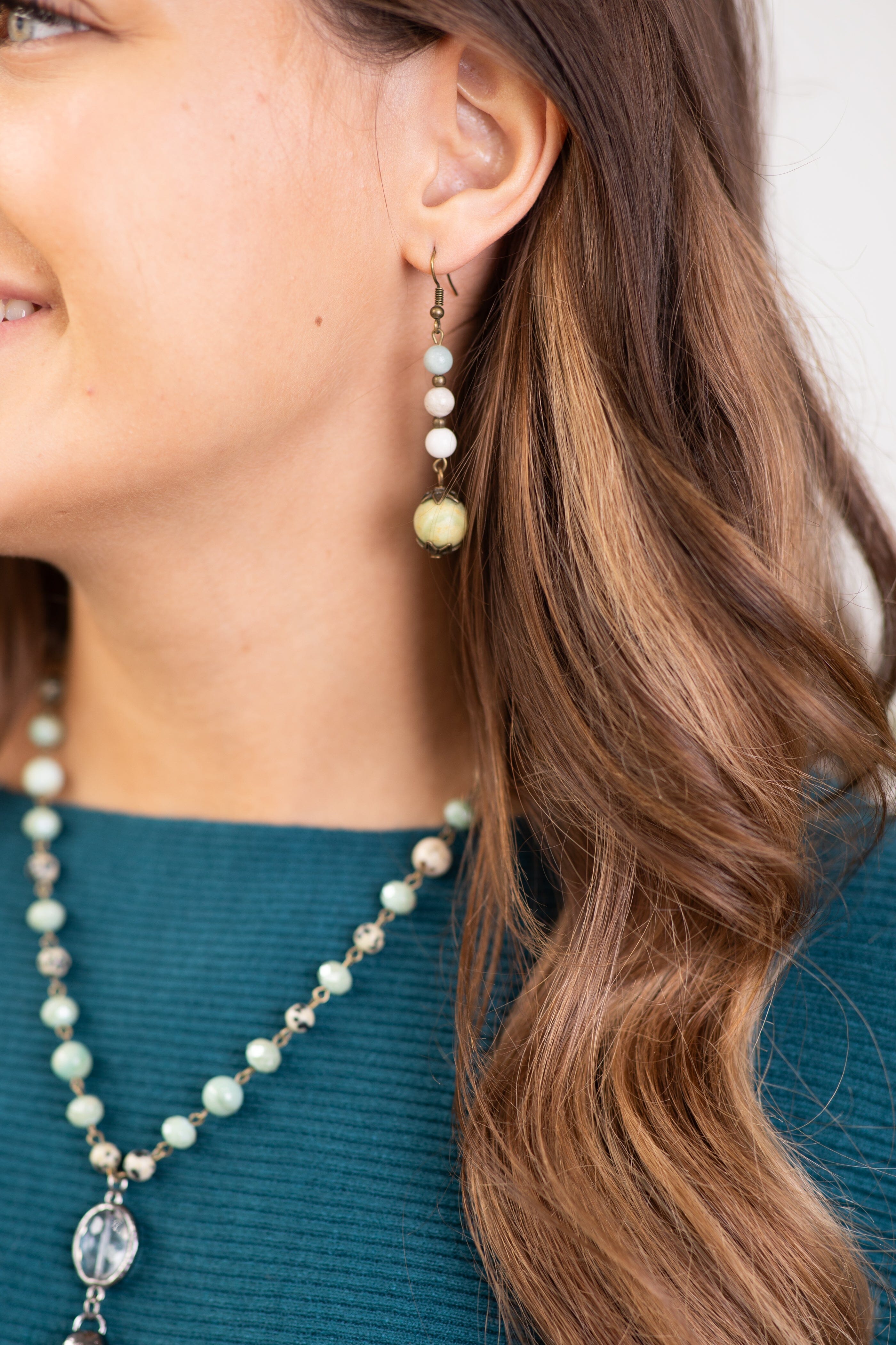 Bronze Multicolor Beaded Fishhook Earrings