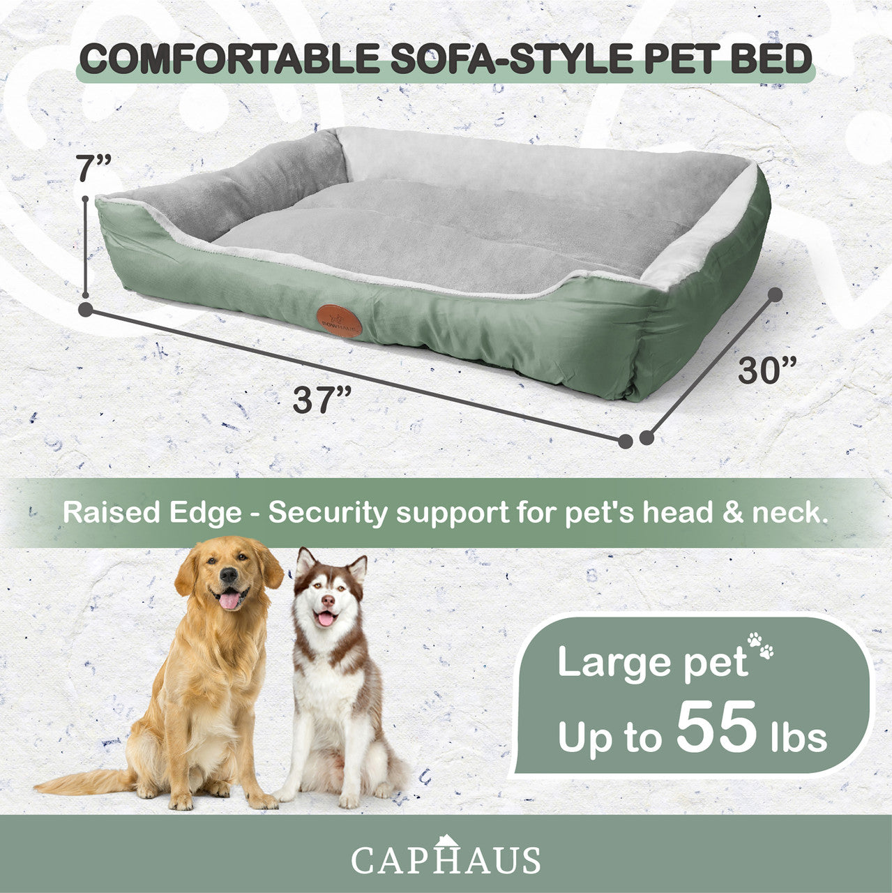 CAPHAUS 32/37 Inch Dog Bolster Couch Bed for Small/Medium/Large Dogs， Orthopedic Cat Bed for Indoor Cats， Calming， Anti-Slip Bottom， Washable， Anti-Anxiety Fluffy Soft Pet Bed in Blue， Brown， Gray