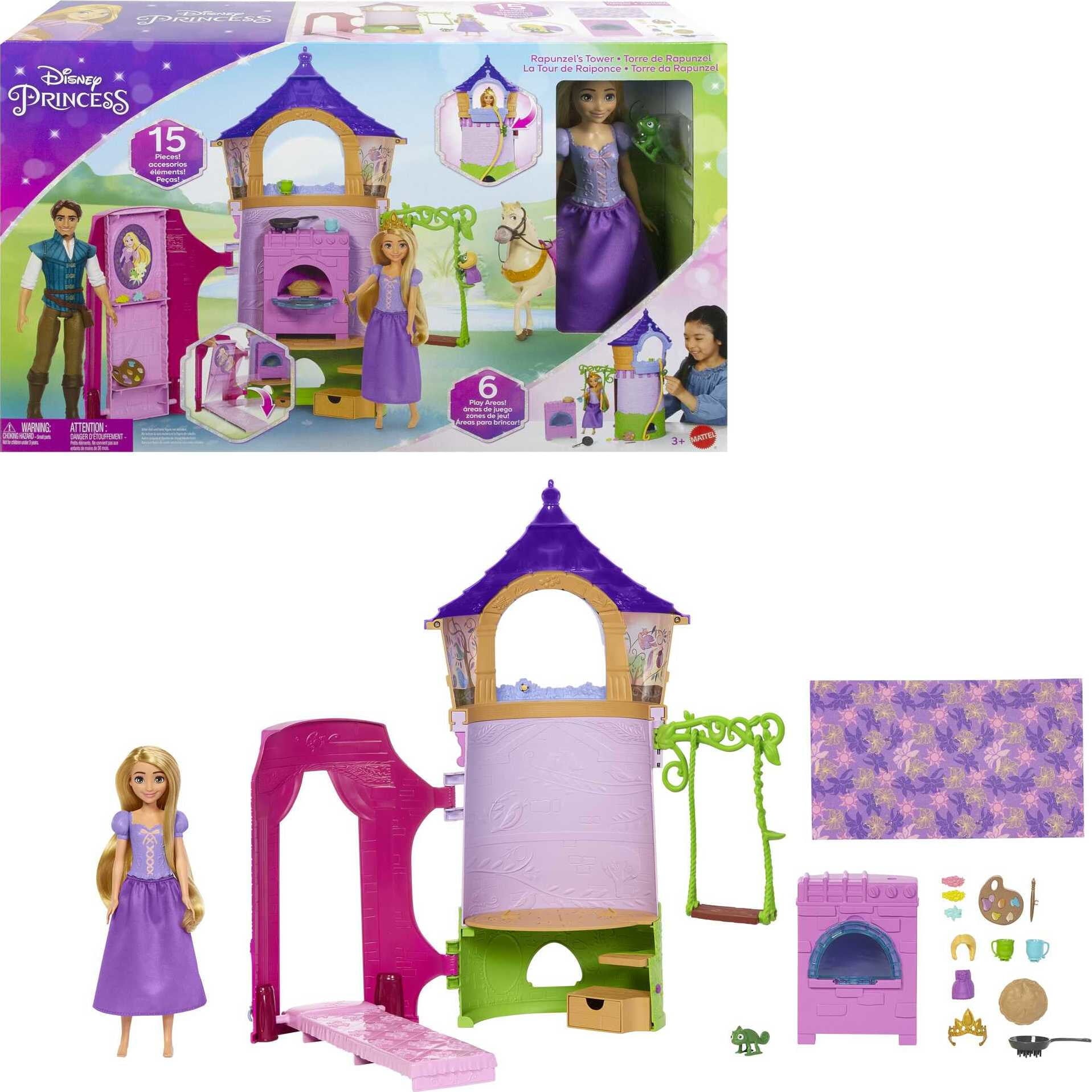 Disney Princess Rapunzel Tower Doll House Playset with Fashion Doll, 6 Play Areas & 15 Accessories