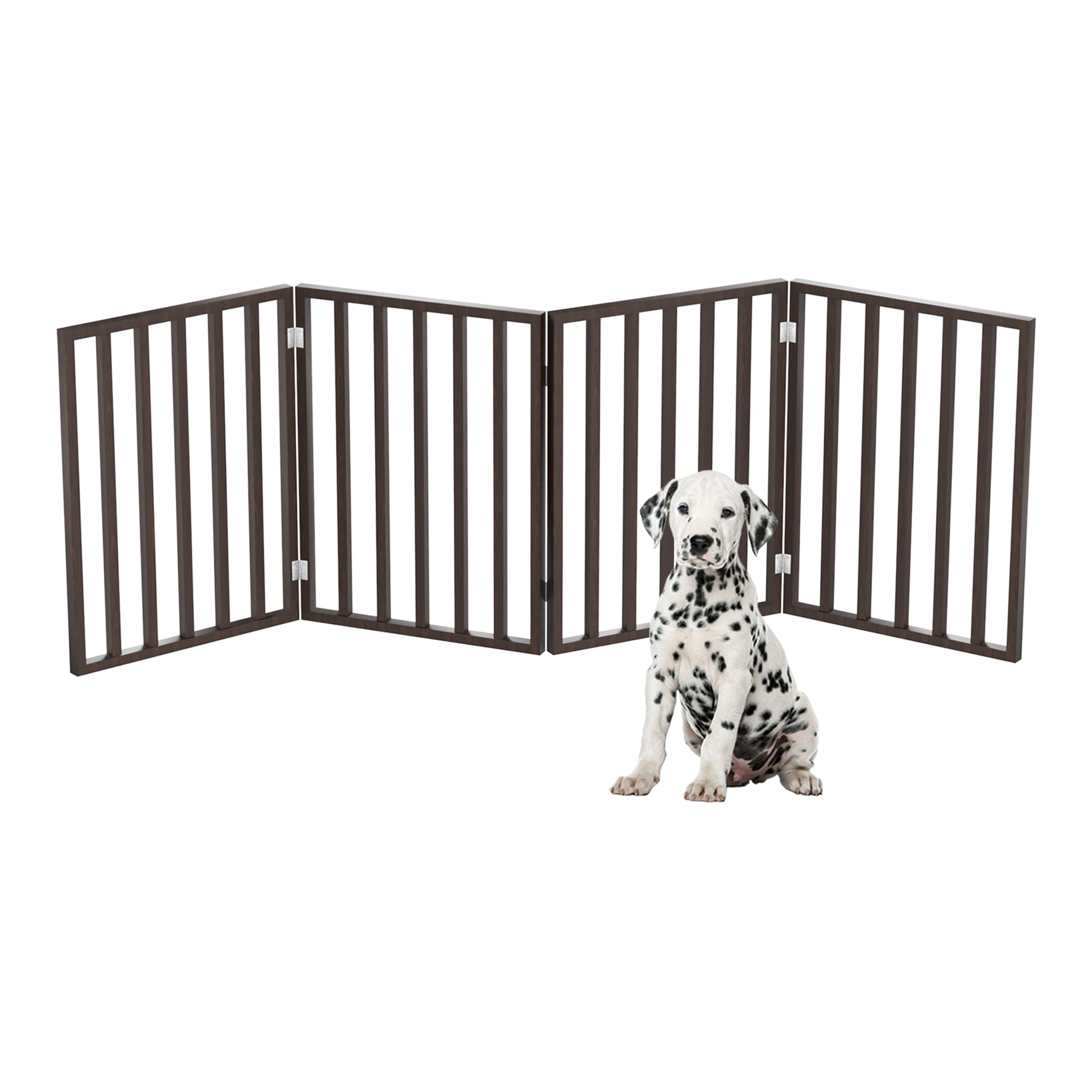 Pet Gate – Dog Gate for Doorways， Stairs， or Rooms – 24-inch Freestanding， Folding， Accordion Style， Wooden Indoor Dog Fence by PETMAKER (Brown)