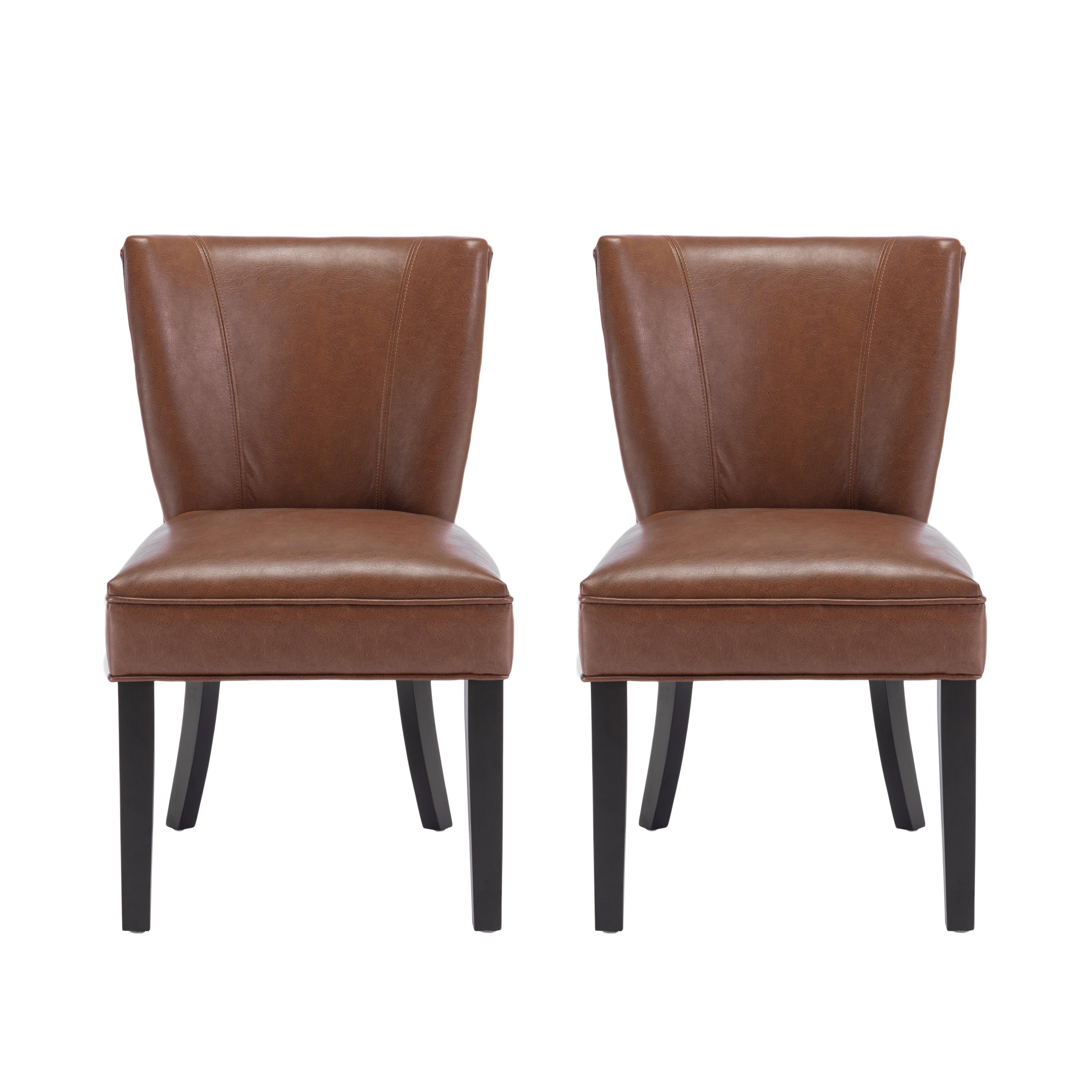 Edenbrook Contemporary Faux Leather Upholstered Dining Chairs, Set of 2, Cognac Brown and Matte Black