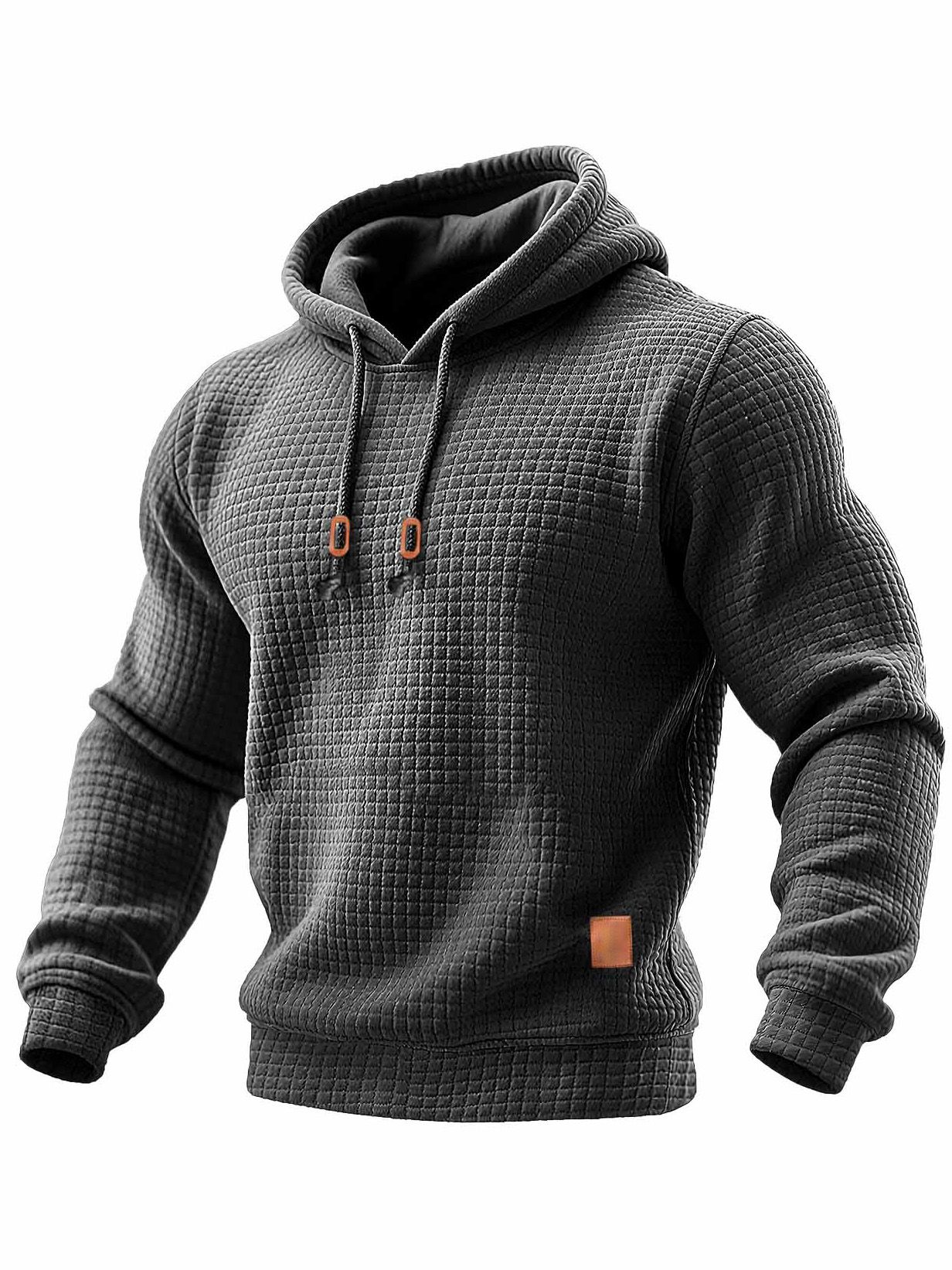Men's Quilted Waffle Outdoor Solid Color Long-sleeved Everyday Top Hoodie