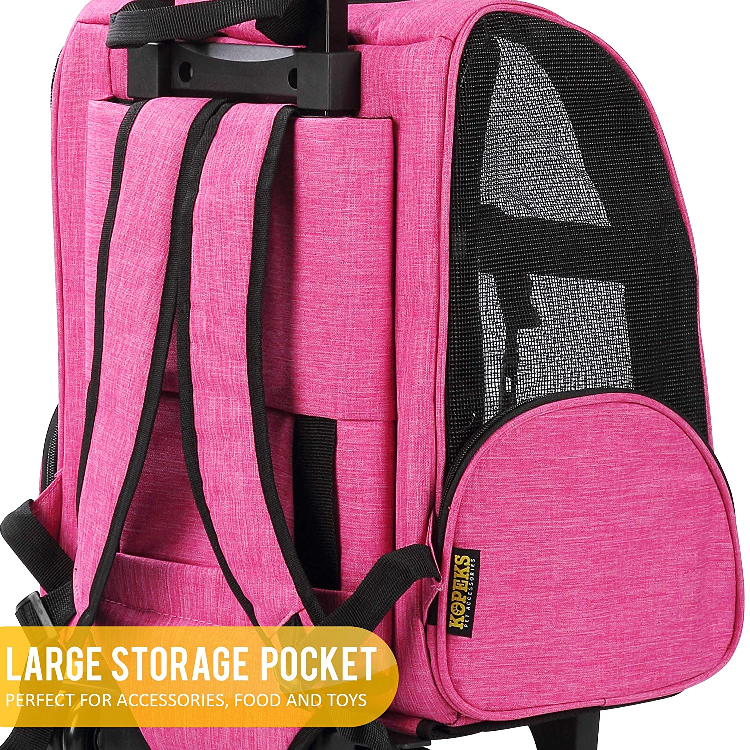 Deluxe Backpack Pet Travel Carrier with Double Wheels - Heather Pink - Approved by Most Airlines