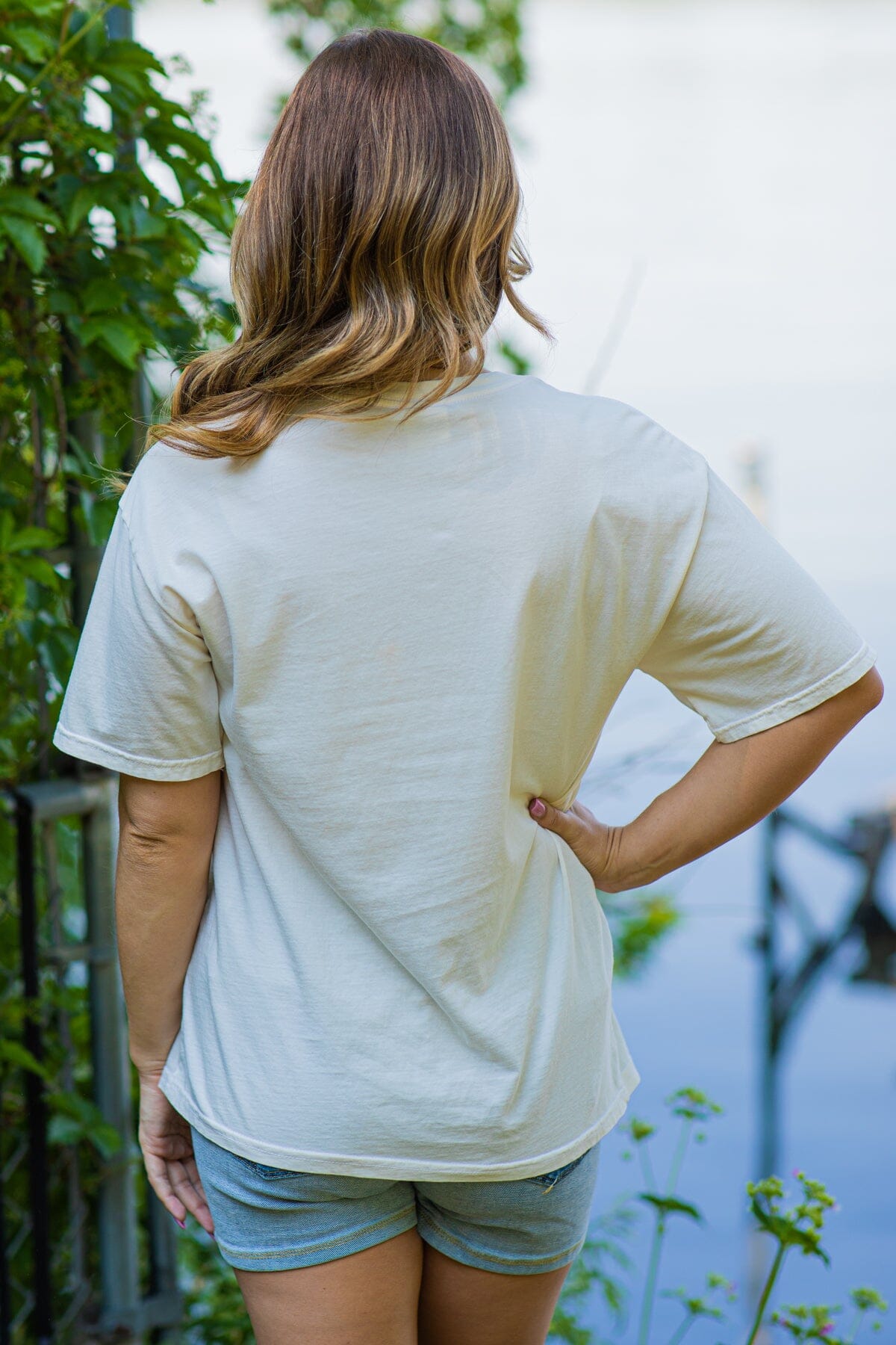 Ivory Boat Waves Sun Rays Graphic Tee