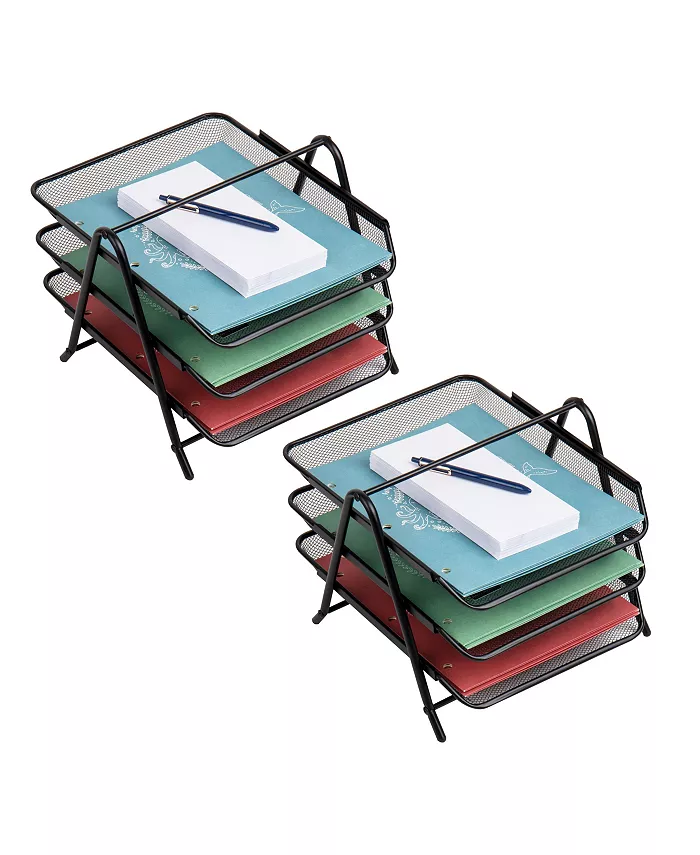 Mind Reader Network Collection， 3-Tier Paper Tray， File Storage， Desktop Organizer， Metal Mesh， Set of 2