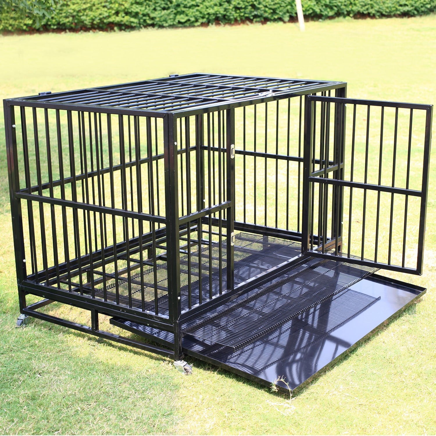 Wonline Metal Heavy Duty Dog Cage with Wheels， Black