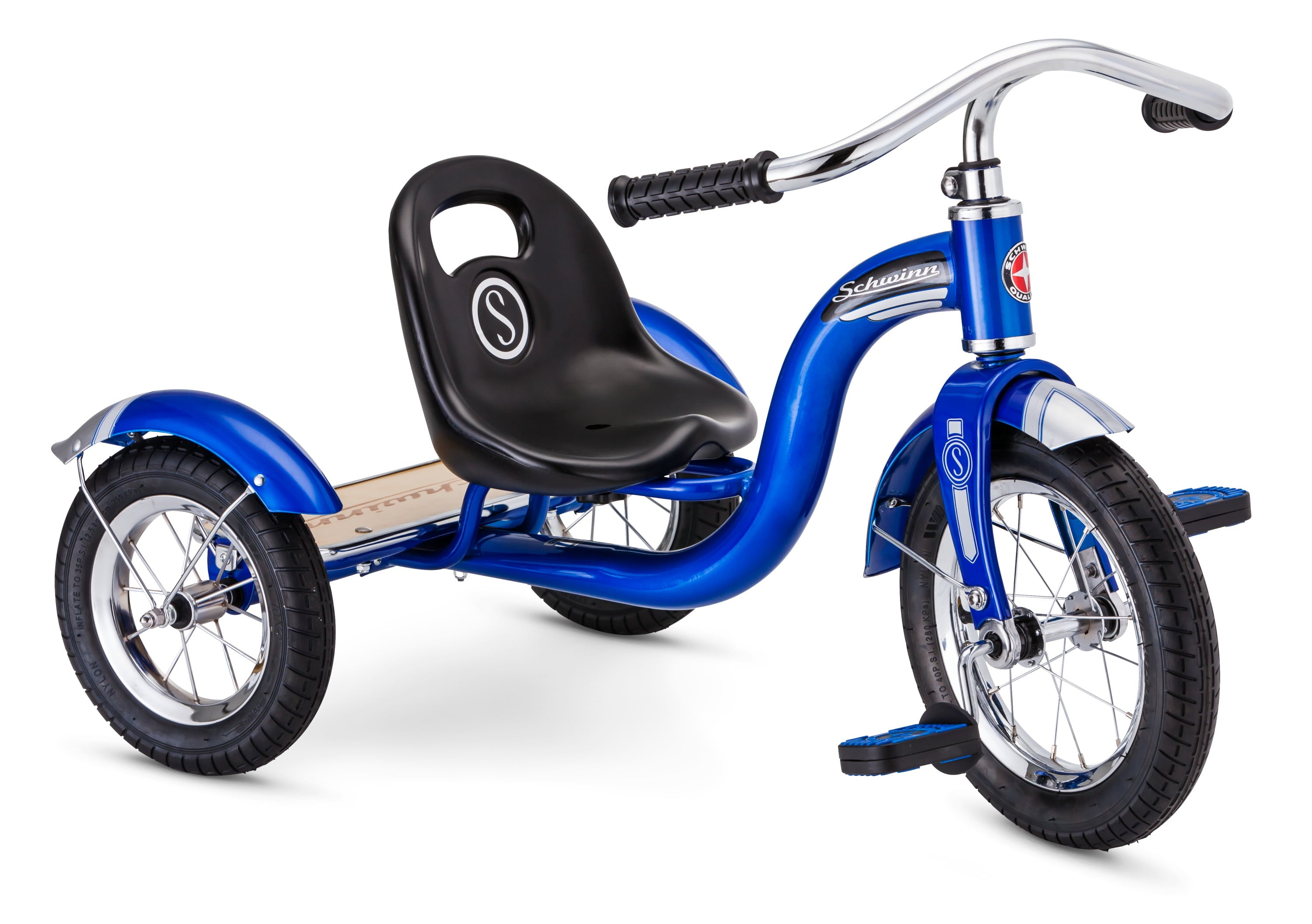 Schwinn Roadster Retro-Style Tricycle， 12-inch front wheel， ages 2 - 4， blue
