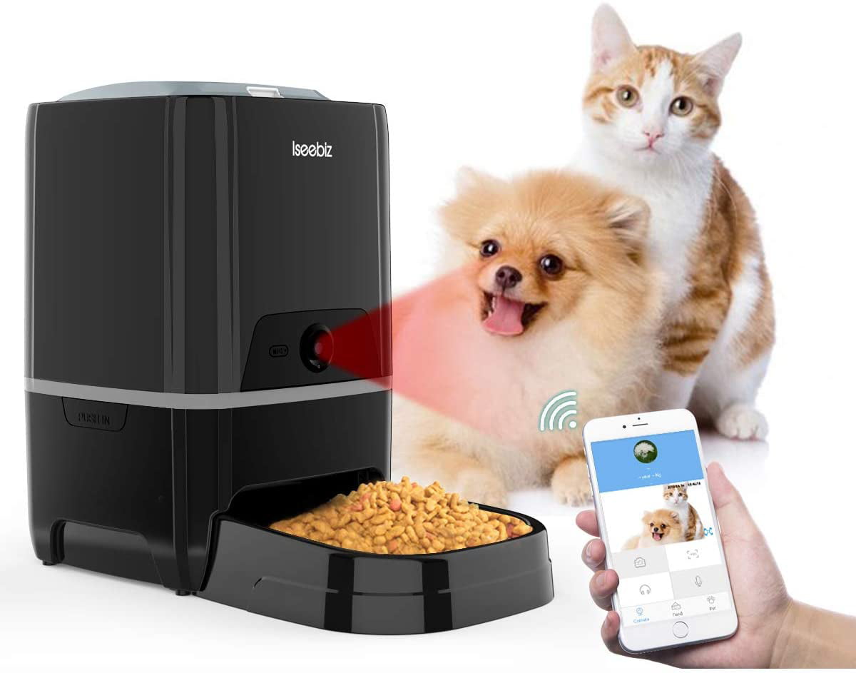 Automatic Pet Feeder with HD Camera， 6L App Control Smart Food Dispenser for Cats Dogs， Remote Feeding， 2-Way Audio， Voice Remind and Record， Compatible with Alexa