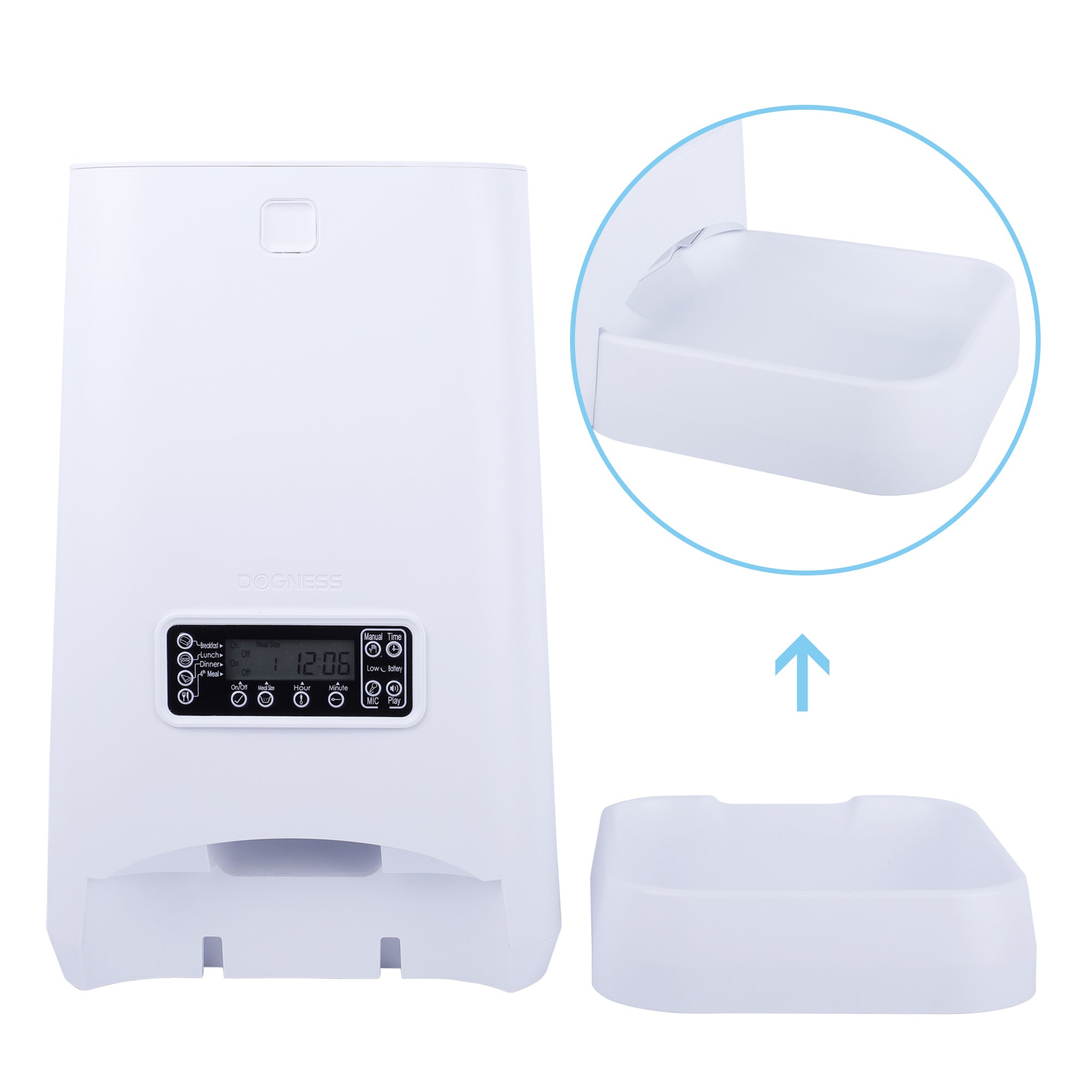 Dogness Programmable Automatic Pet Feeder， 6 Liter Capacity， White， for Dogs and Cats