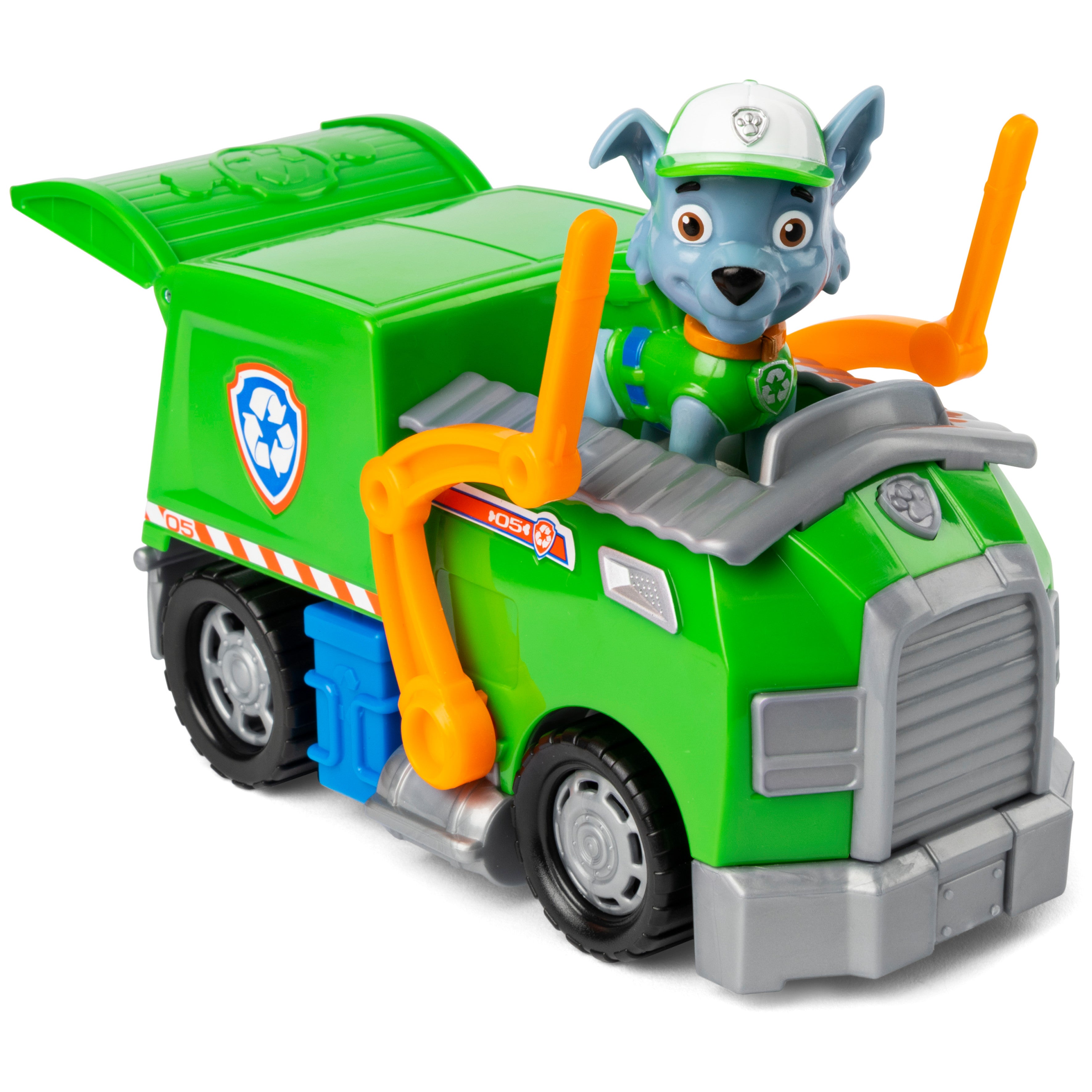 PAW Patrol， Rocky’s Recycle Truck Vehicle with Collectible Figure， for Kids Aged 3 and up