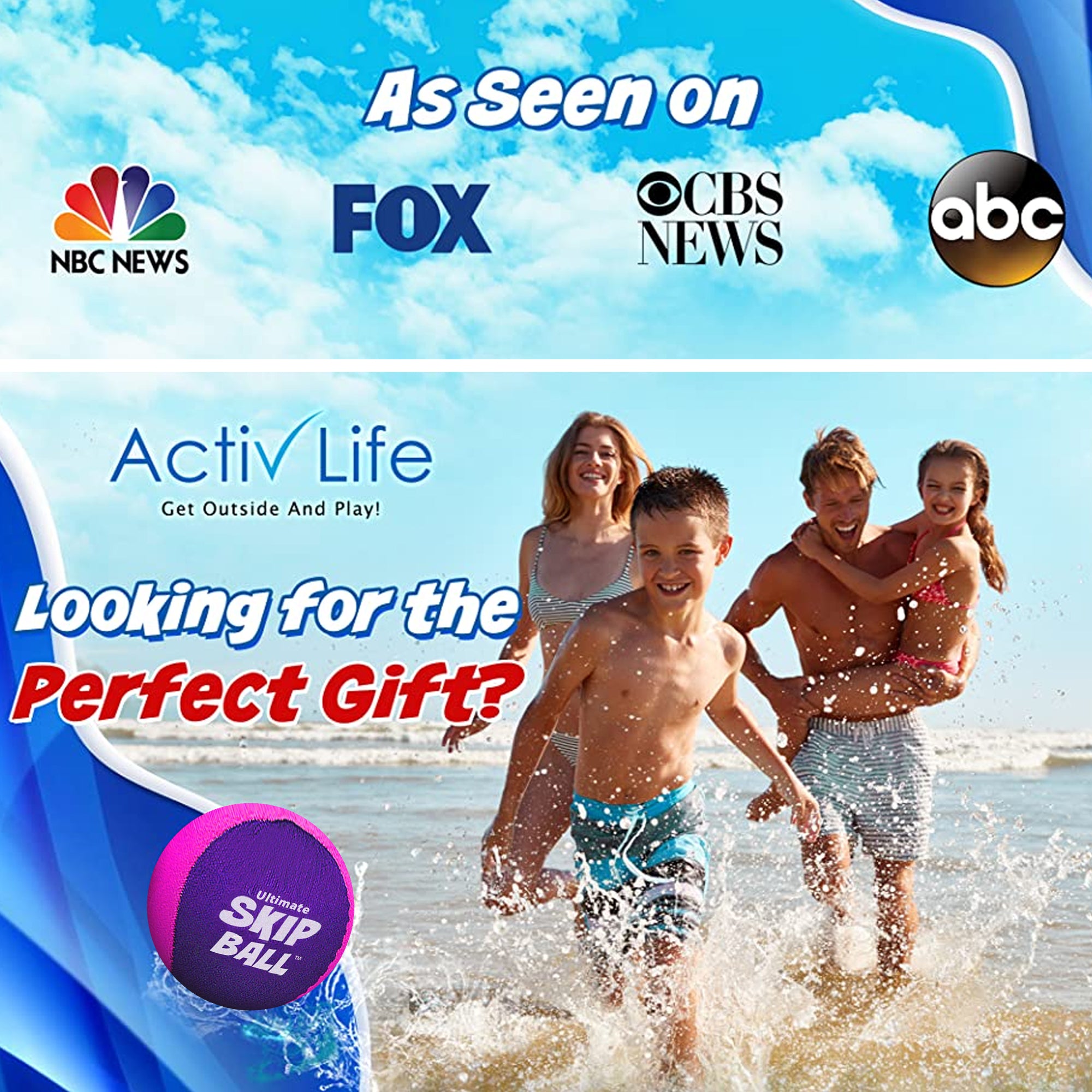 Activ Life Water Ball Set of 2 Skip Bouncing Beach Balls for Kids with Disc Pink Purple