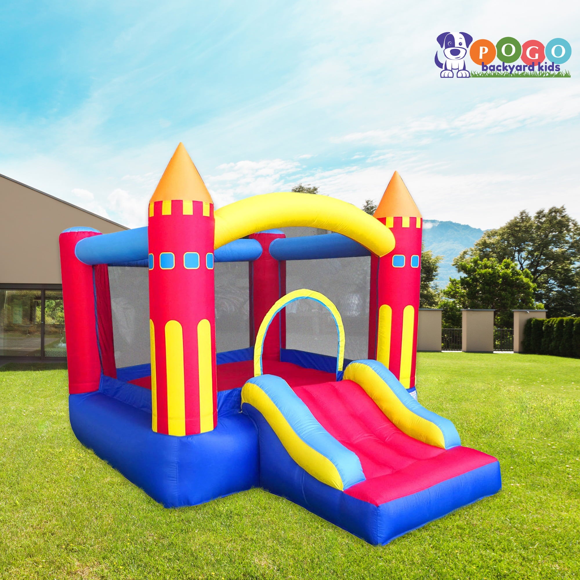 Pogo Bounce House Backyard Kids Colorful Castle Inflatable Bounce House with Slide