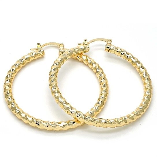 Gold FILLED Large Hoop， Twist and Hollow Design， Golden Tone 50MM