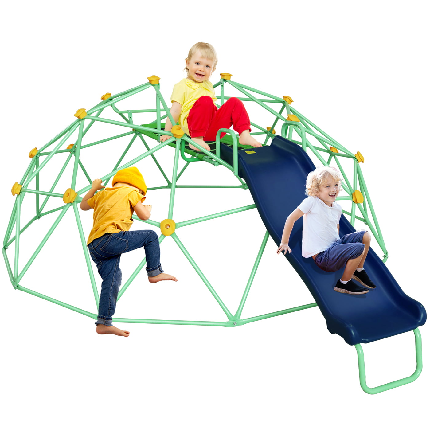 SMkidsport 8 FT Climbing Dome with Slide， Geometric Dome Climber for Kids 3-8， High Load Capacity， Anti-Rust and UV-Resistant Steel