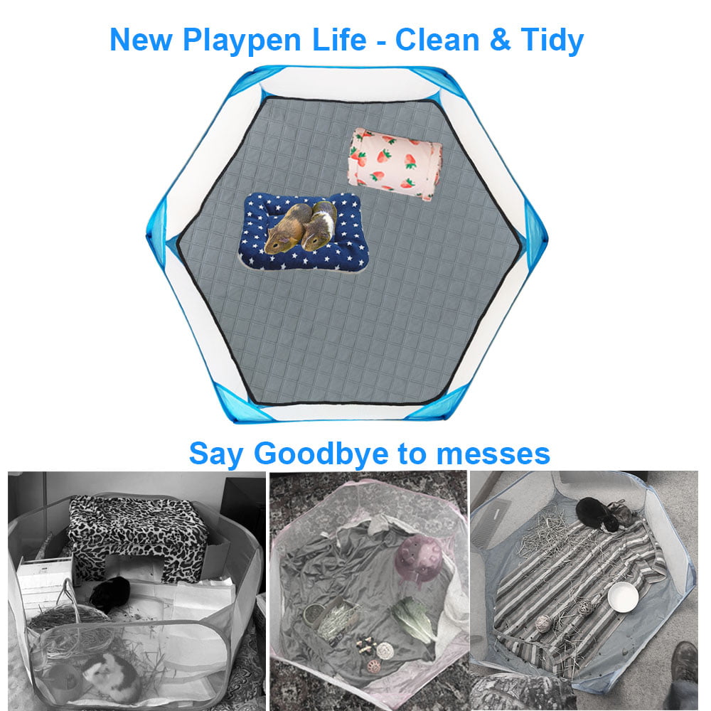 RIOUSSI Hexagon Washable Fleece Liner for Guinea Pig Small Animal Playpen. Light Gray， S