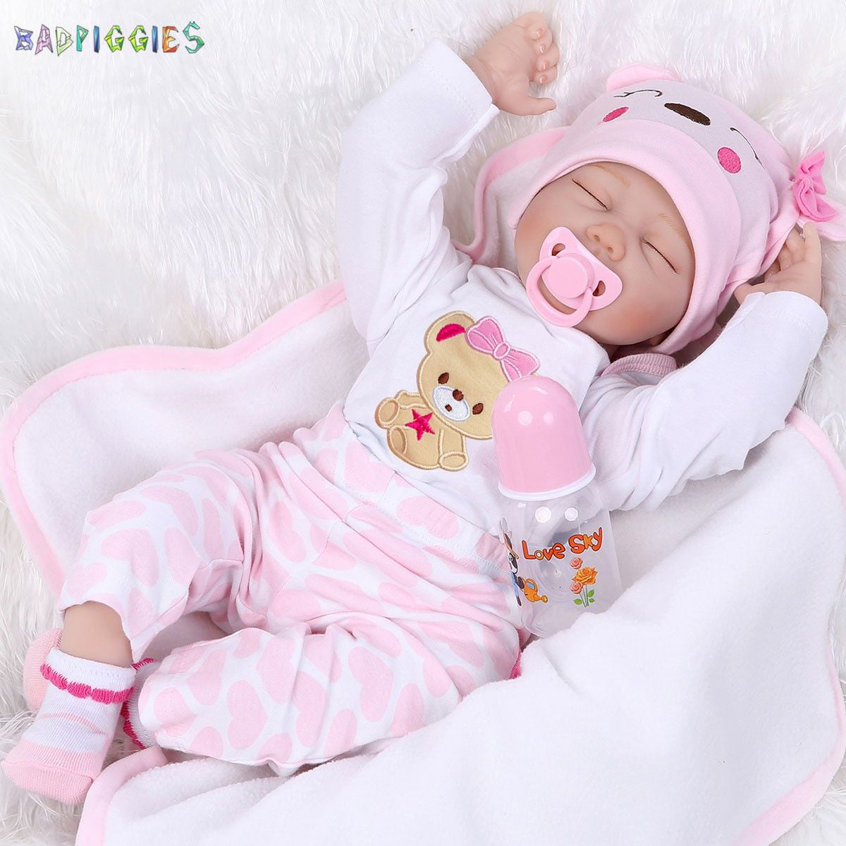 BadPiggies 22" Lifelike Realistic Reborn Sleeping Baby Doll with Clothes Handmade Silicone Vinyl Toy Xmas Gift for Girls Age 3+